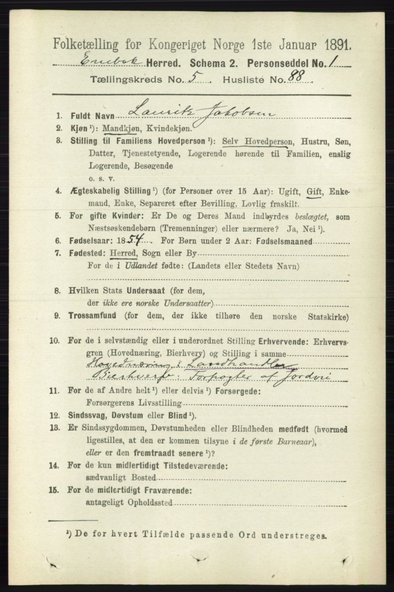 RA, 1891 census for 0229 Enebakk, 1891, p. 2524