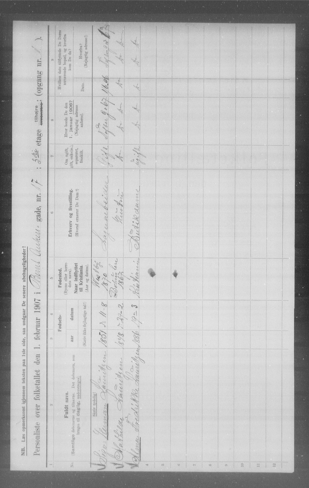 OBA, Municipal Census 1907 for Kristiania, 1907, p. 2565