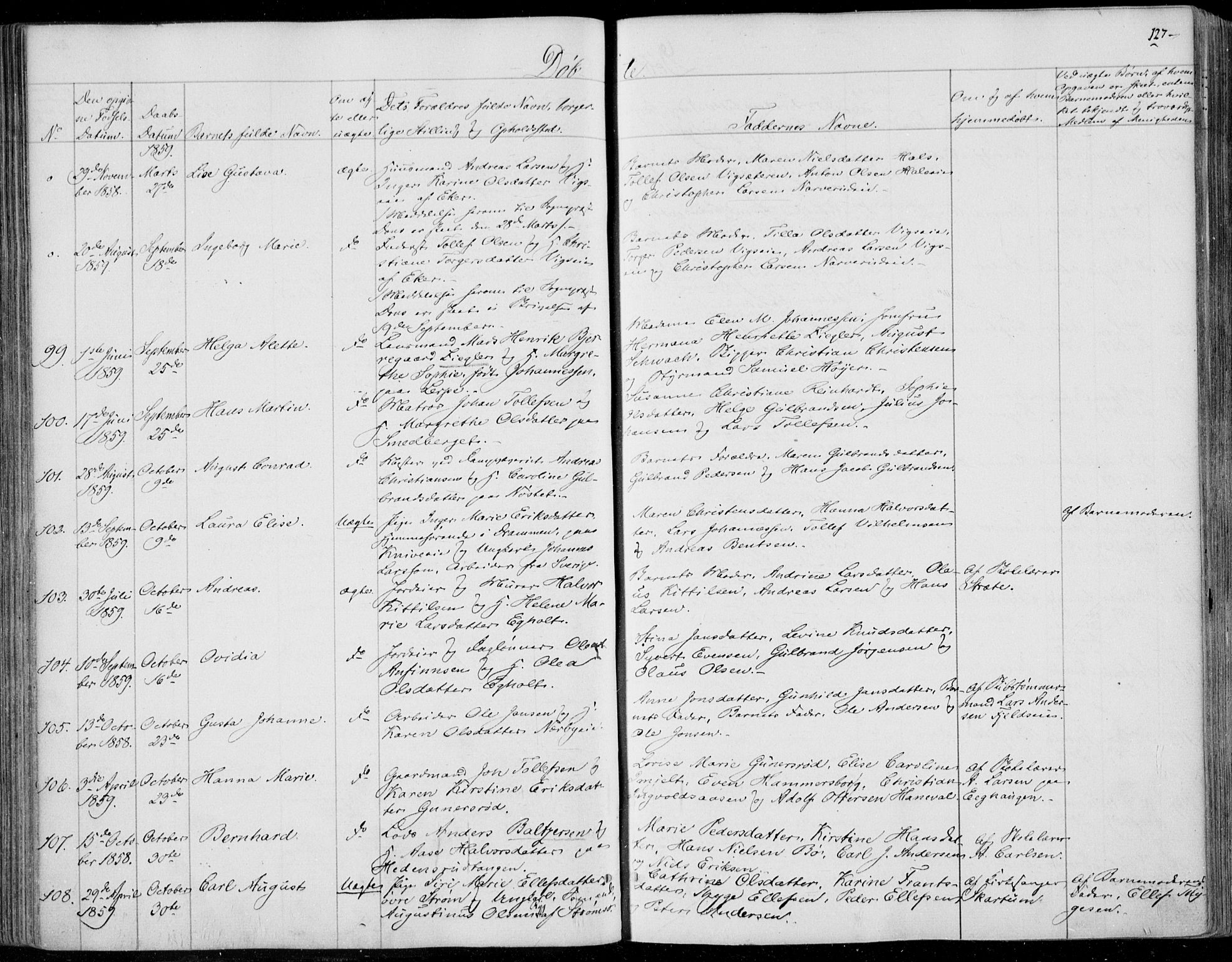 Skoger kirkebøker, AV/SAKO-A-59/F/Fa/L0003: Parish register (official) no. I 3, 1842-1861, p. 127