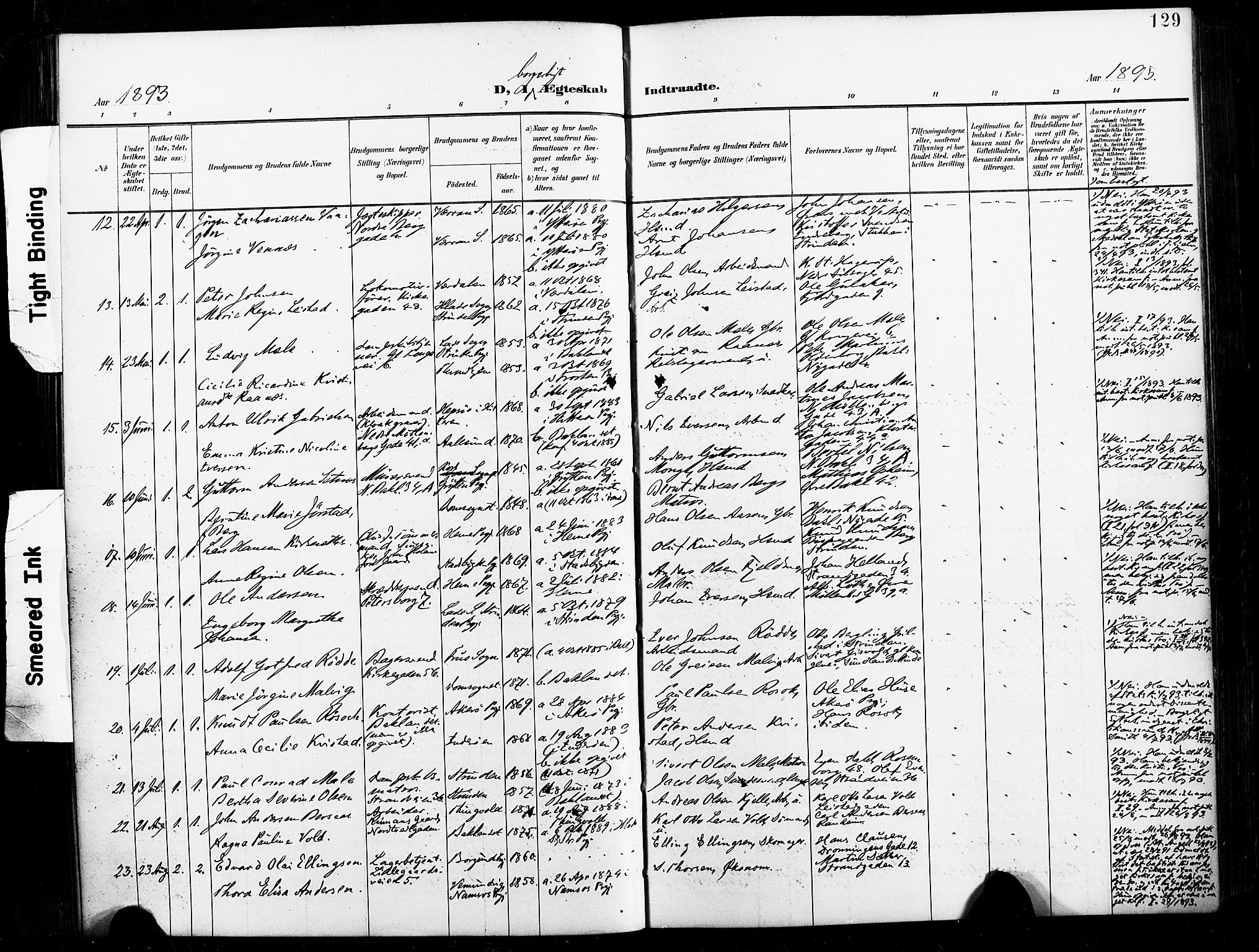 Ministerialprotokoller, klokkerbøker og fødselsregistre - Sør-Trøndelag, SAT/A-1456/604/L0198: Parish register (official) no. 604A19, 1893-1900, p. 129