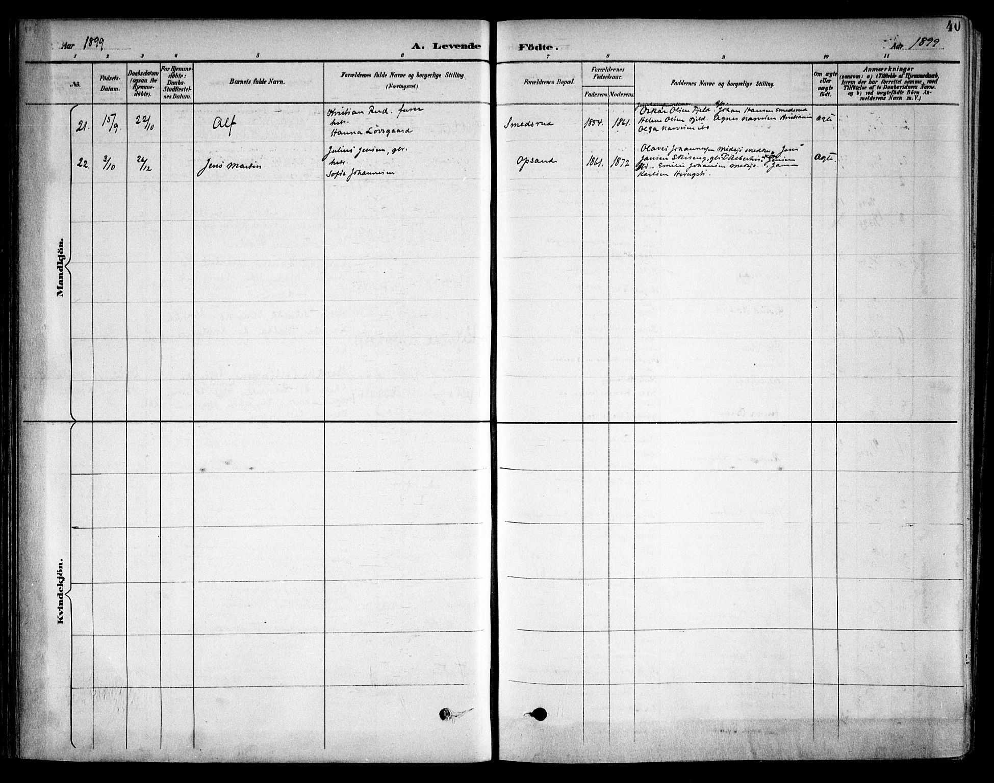 Kråkstad prestekontor Kirkebøker, SAO/A-10125a/F/Fb/L0002: Parish register (official) no. II 2, 1893-1917, p. 40