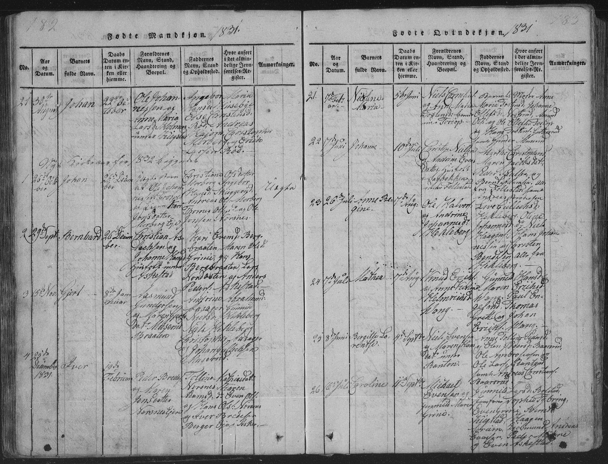 Røyken kirkebøker, SAKO/A-241/G/Ga/L0003: Parish register (copy) no. 3, 1814-1856, p. 182-183
