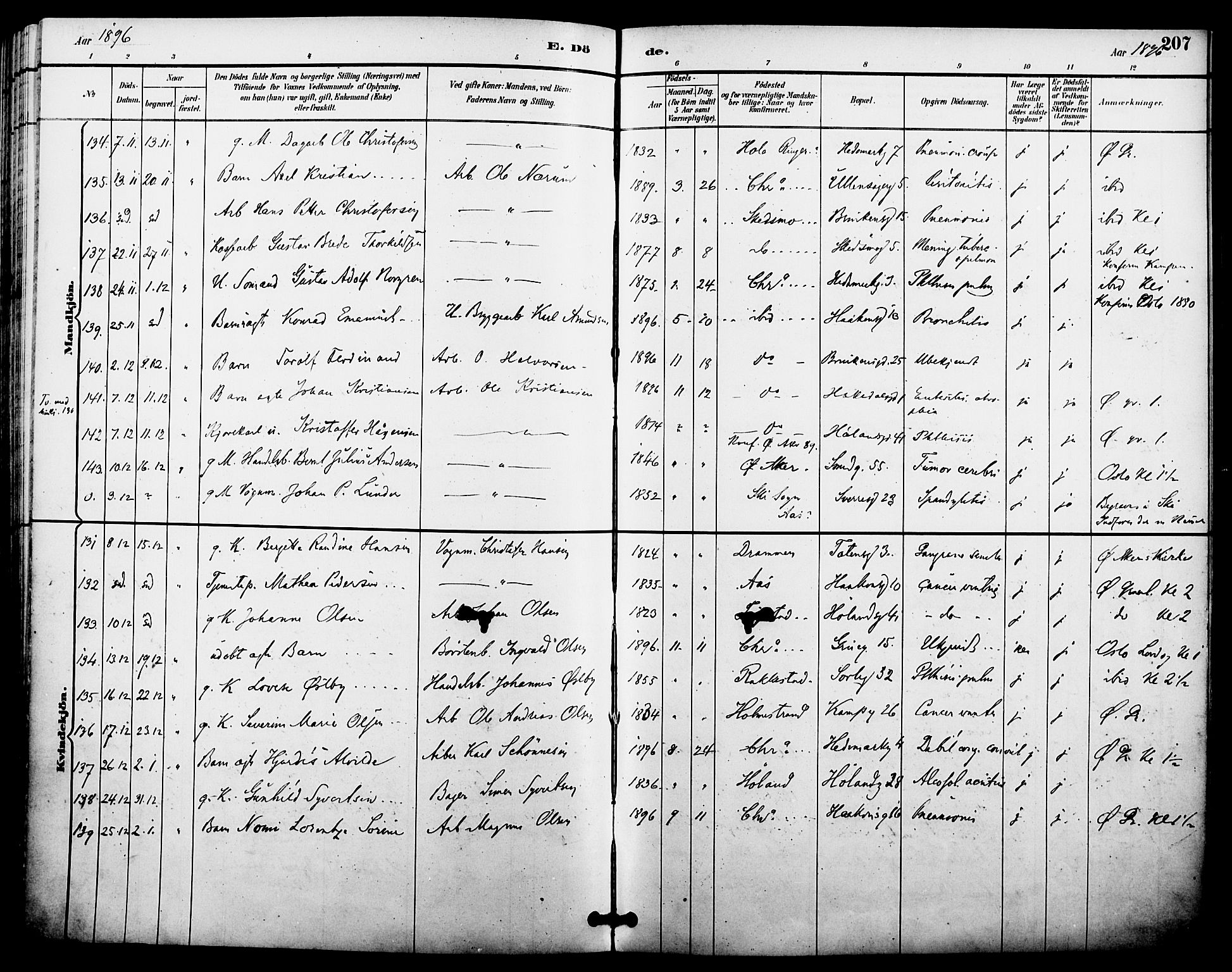 Kampen prestekontor Kirkebøker, AV/SAO-A-10853/F/Fa/L0008: Parish register (official) no. I 8, 1892-1902, p. 207