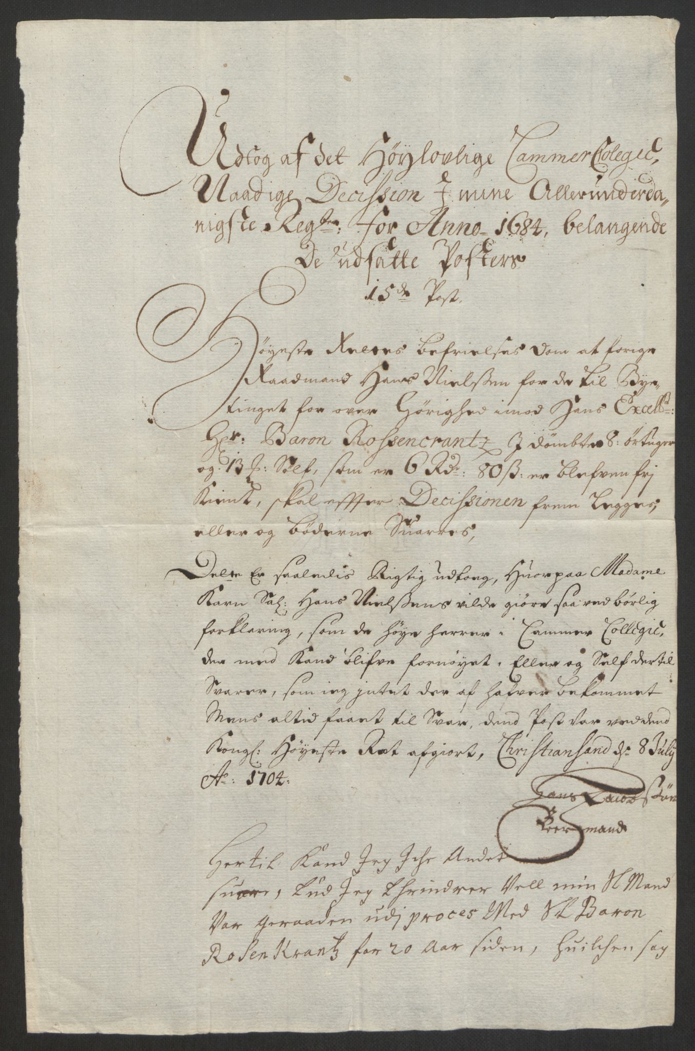 Rentekammeret inntil 1814, Reviderte regnskaper, Byregnskaper, AV/RA-EA-4066/R/Rm/L0285: [M18] Sikt og sakefall, 1681-1718, p. 400