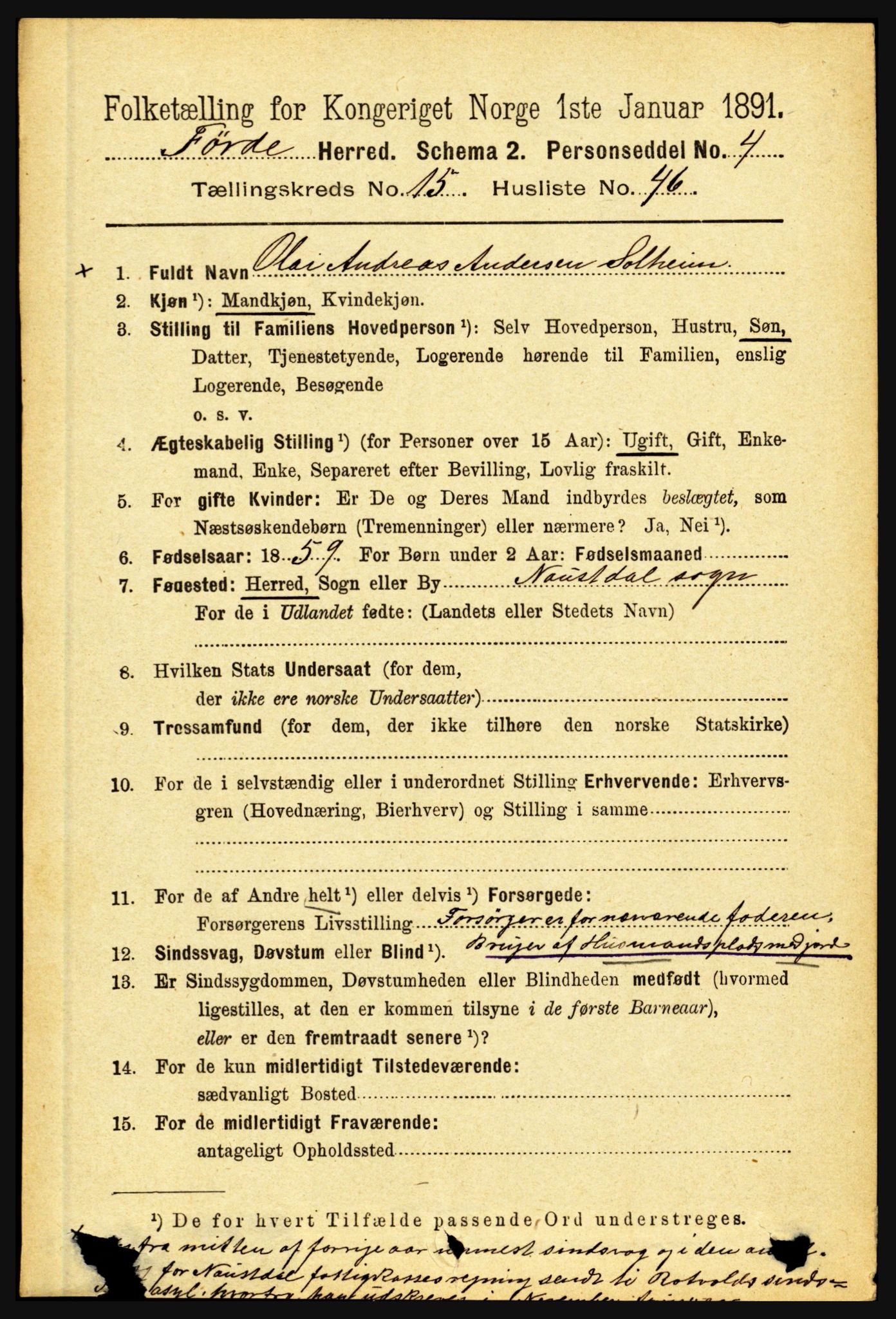 RA, 1891 census for 1432 Førde, 1891, p. 5804