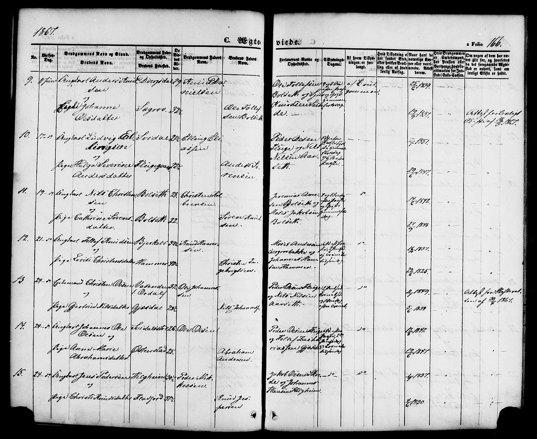 Jølster sokneprestembete, AV/SAB-A-80701/H/Haa/Haaa/L0011: Parish register (official) no. A 11, 1866-1881, p. 166