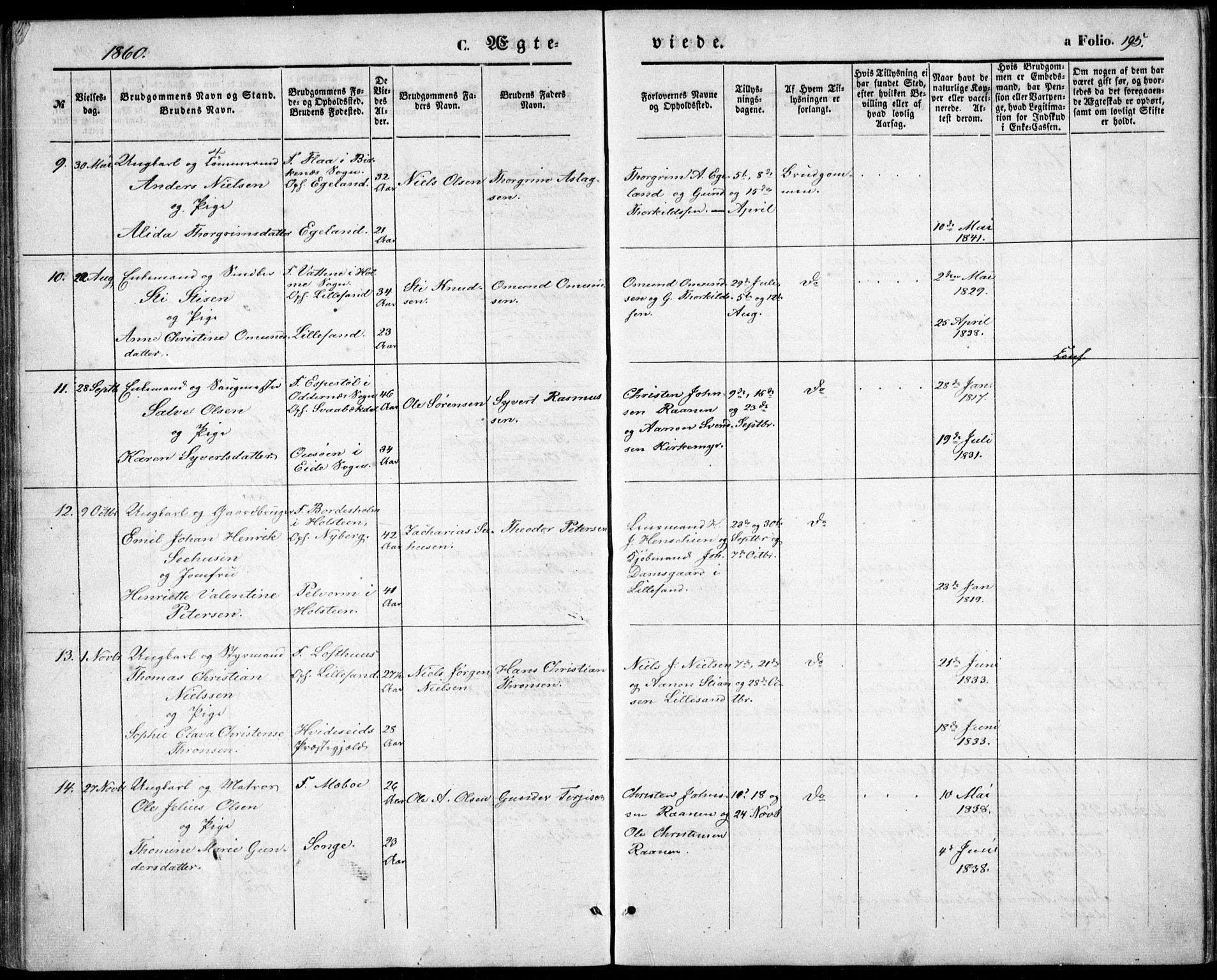 Vestre Moland sokneprestkontor, AV/SAK-1111-0046/F/Fb/Fbb/L0003: Parish register (copy) no. B 3, 1851-1861, p. 195