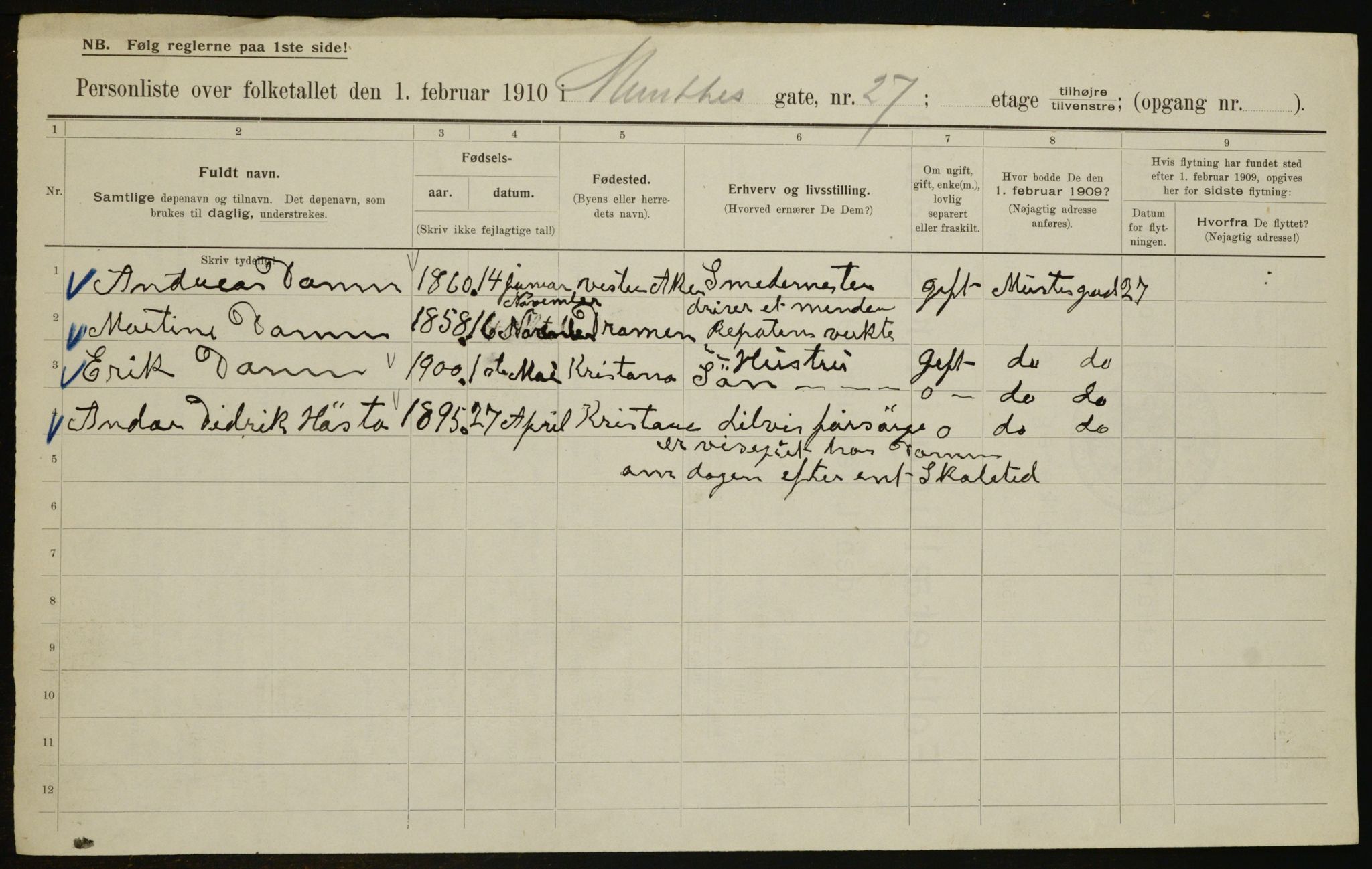 OBA, Municipal Census 1910 for Kristiania, 1910, p. 65770