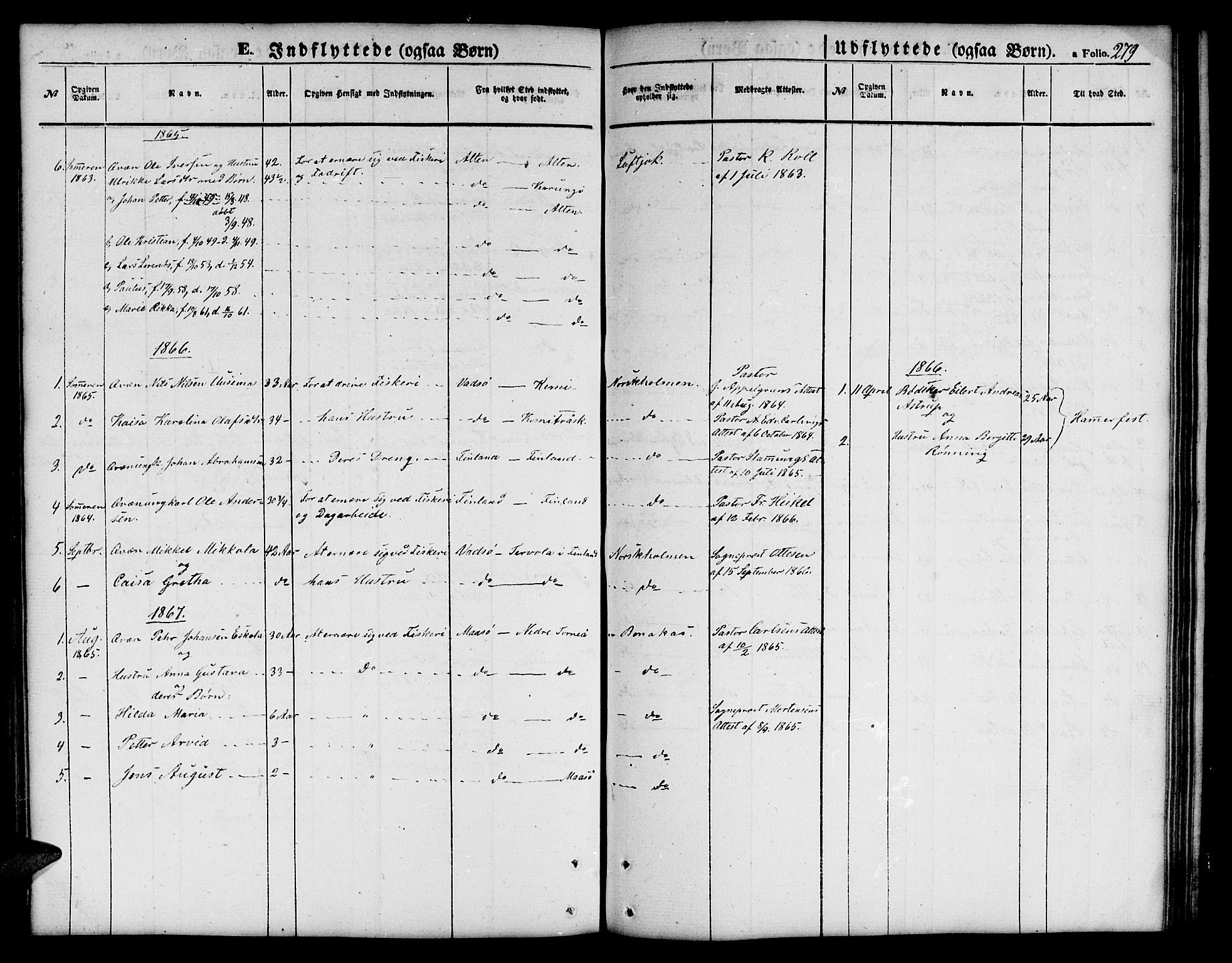 Tana sokneprestkontor, SATØ/S-1334/H/Hb/L0001klokker: Parish register (copy) no. 1 /1, 1853-1867, p. 279