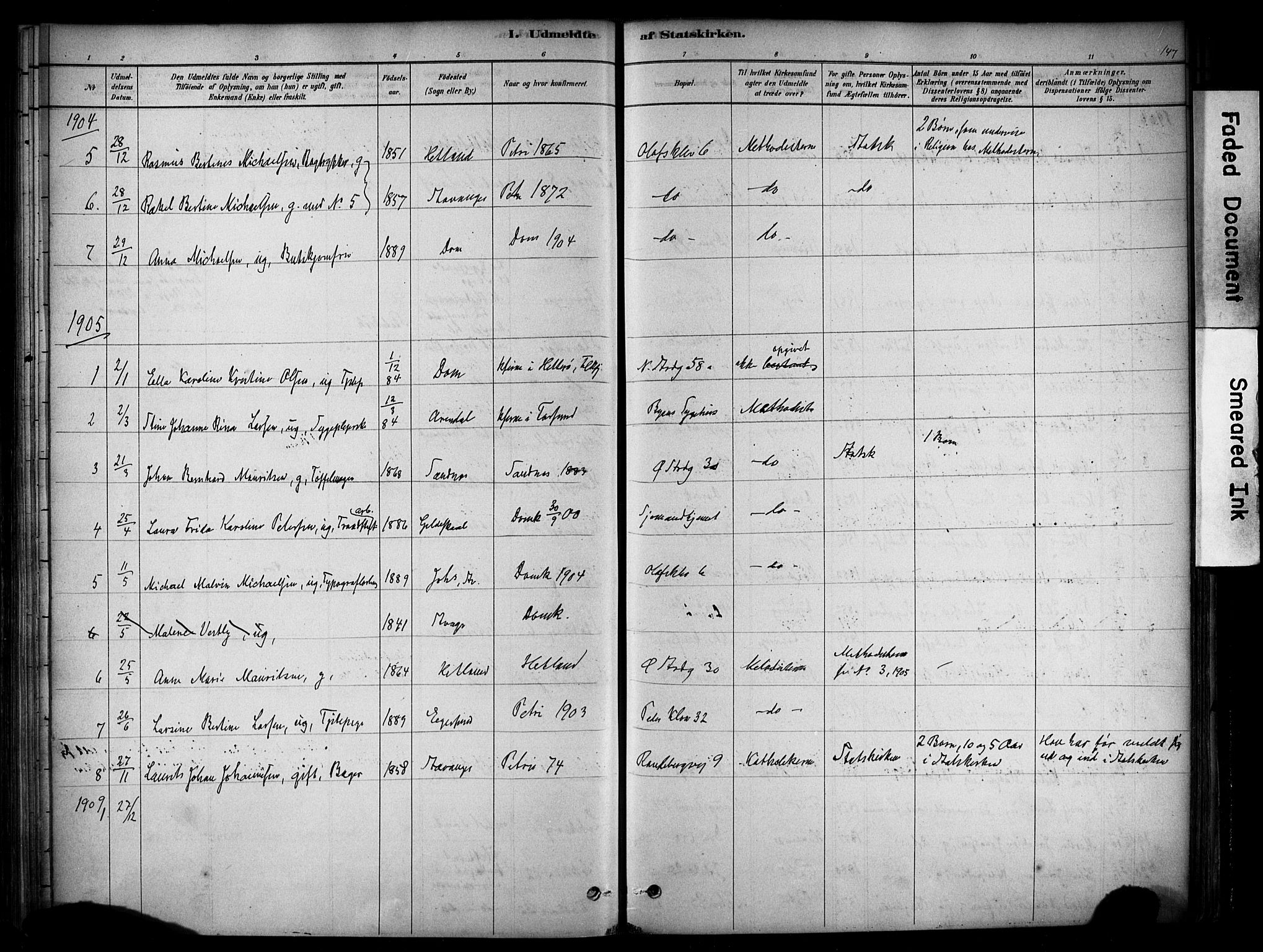 Domkirken sokneprestkontor, SAST/A-101812/001/30/30BA/L0025: Parish register (official) no. A 24, 1877-1927, p. 147
