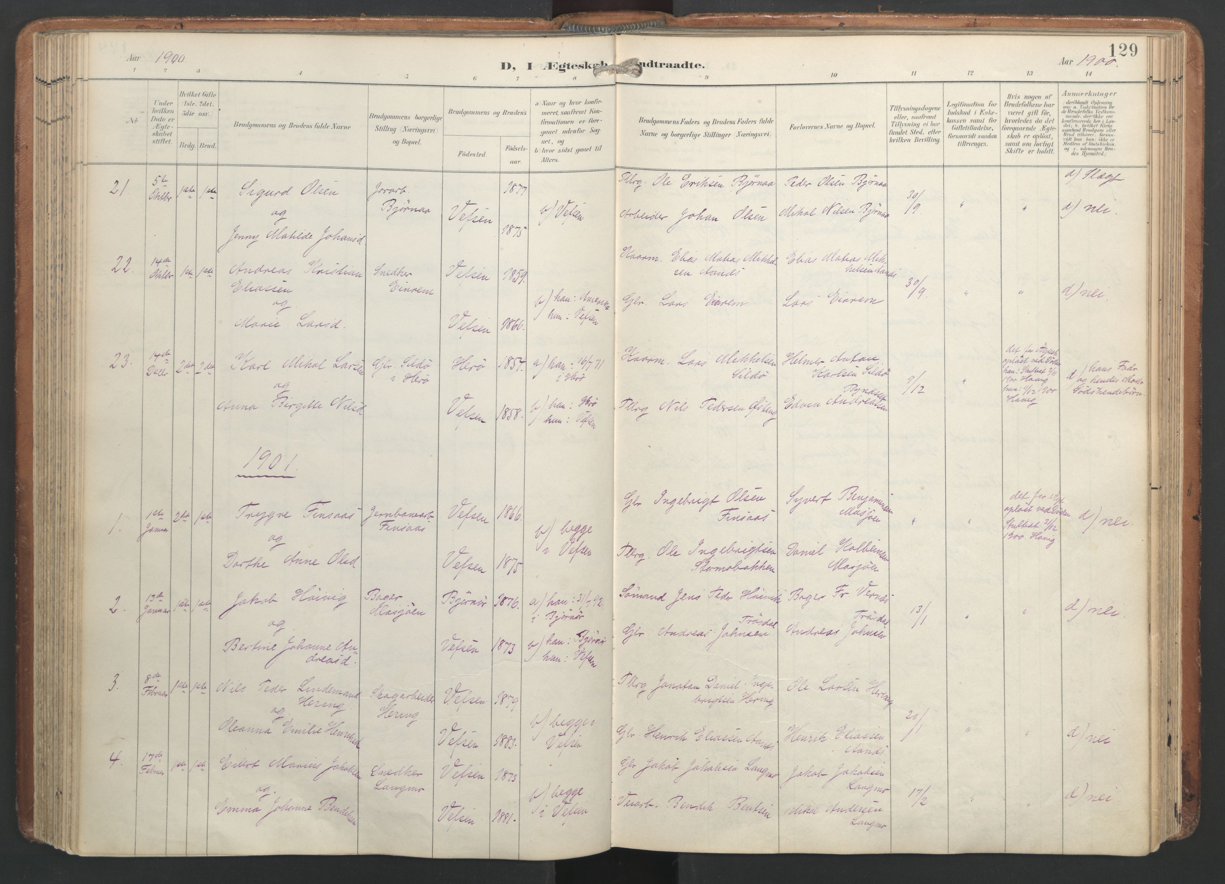 Ministerialprotokoller, klokkerbøker og fødselsregistre - Nordland, AV/SAT-A-1459/820/L0298: Parish register (official) no. 820A19, 1897-1915, p. 129