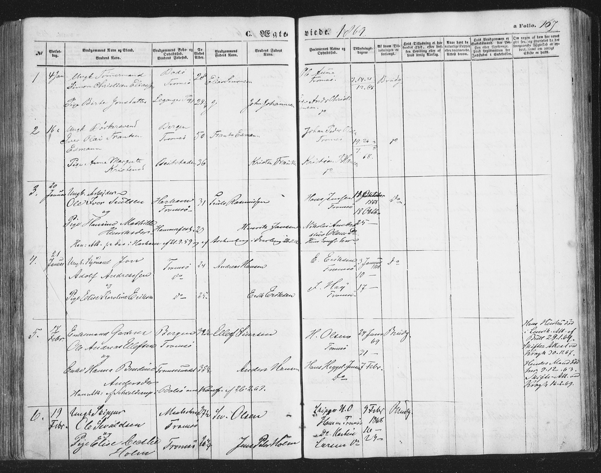 Tromsø sokneprestkontor/stiftsprosti/domprosti, AV/SATØ-S-1343/G/Ga/L0012kirke: Parish register (official) no. 12, 1865-1871, p. 167