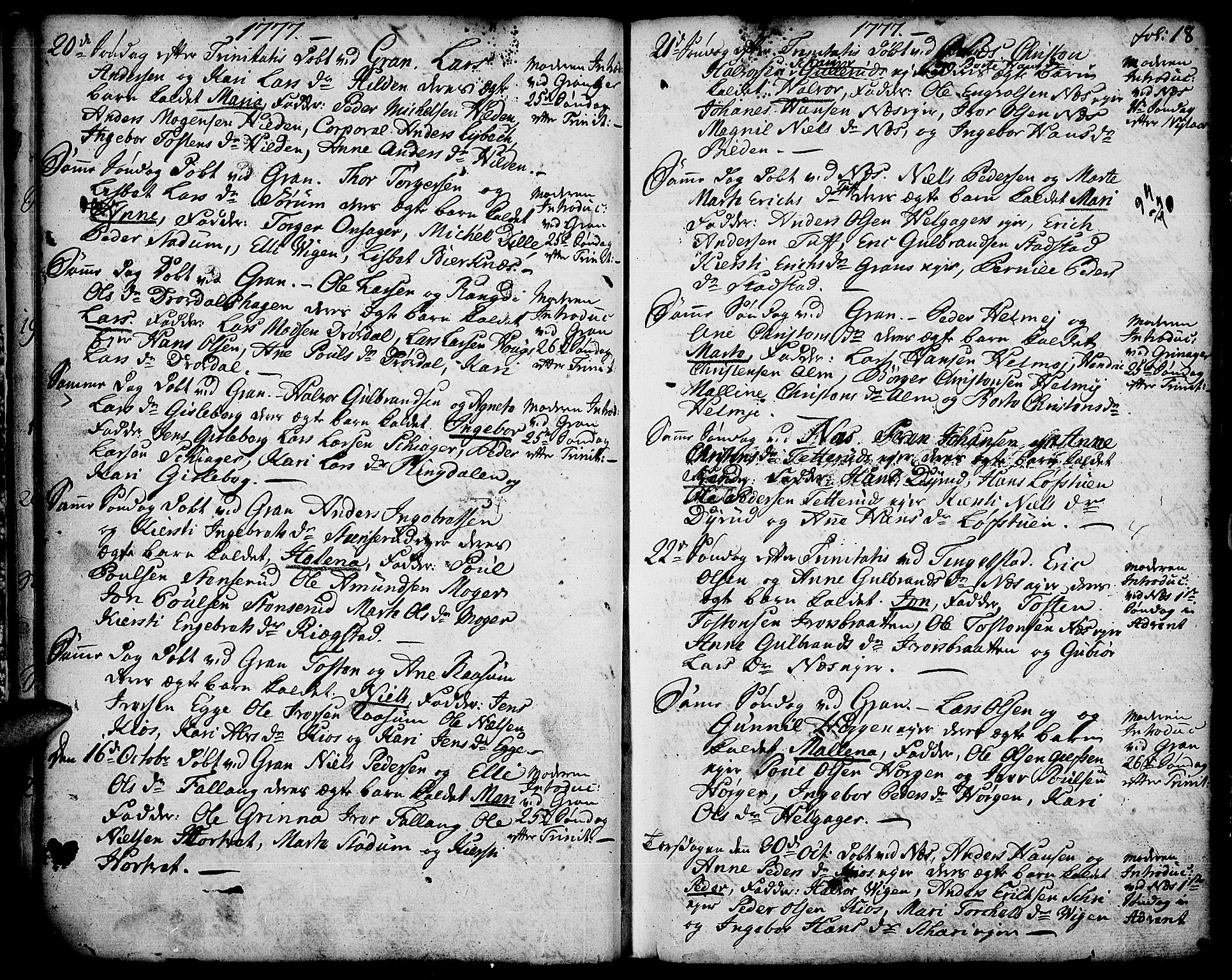 Gran prestekontor, AV/SAH-PREST-112/H/Ha/Haa/L0005: Parish register (official) no. 5, 1776-1788, p. 18