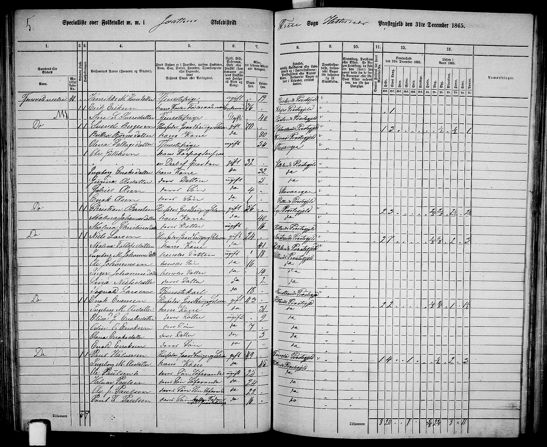 RA, 1865 census for Hetland, 1865, p. 108