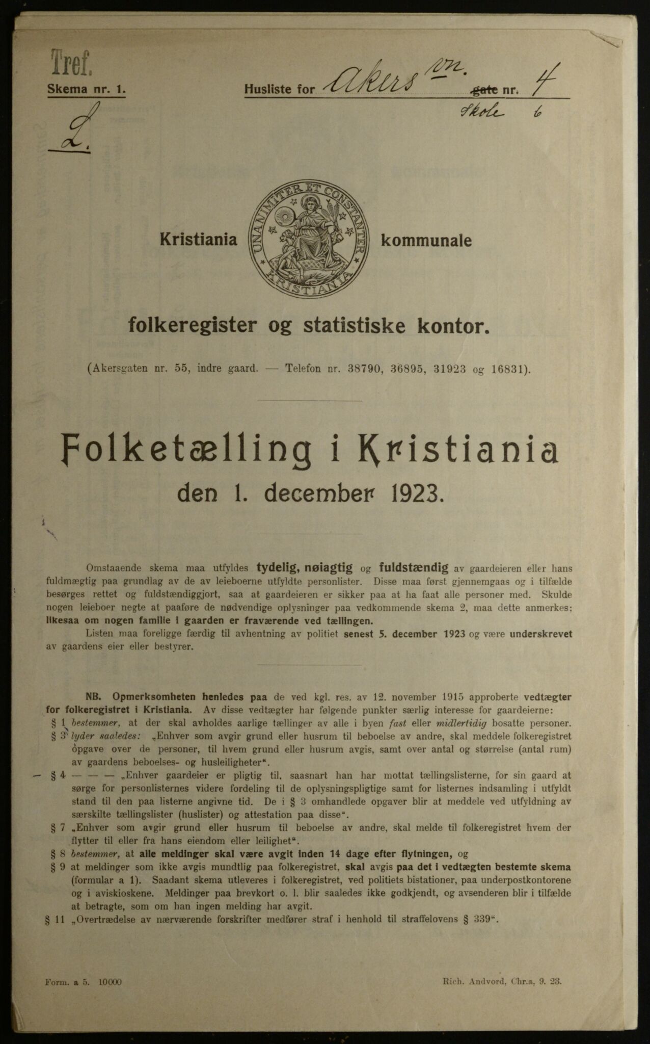 OBA, Municipal Census 1923 for Kristiania, 1923, p. 1053