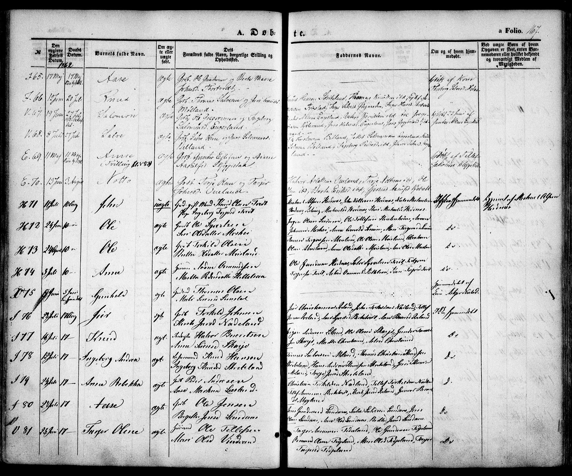 Evje sokneprestkontor, AV/SAK-1111-0008/F/Fa/Faa/L0005: Parish register (official) no. A 5, 1843-1865, p. 167