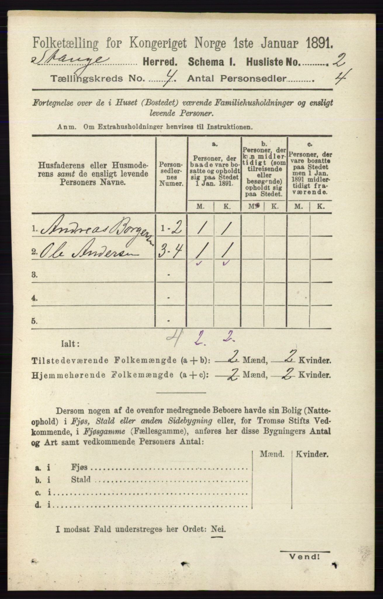 RA, 1891 census for 0417 Stange, 1891, p. 2230