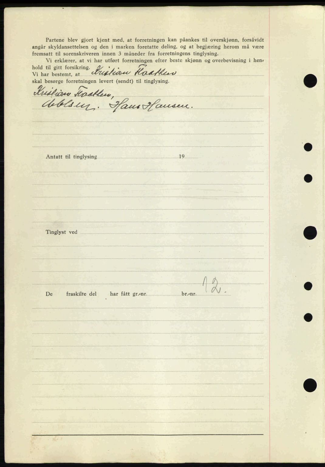 Tønsberg sorenskriveri, AV/SAKO-A-130/G/Ga/Gaa/L0012: Mortgage book no. A12, 1942-1943, Diary no: : 2216/1942