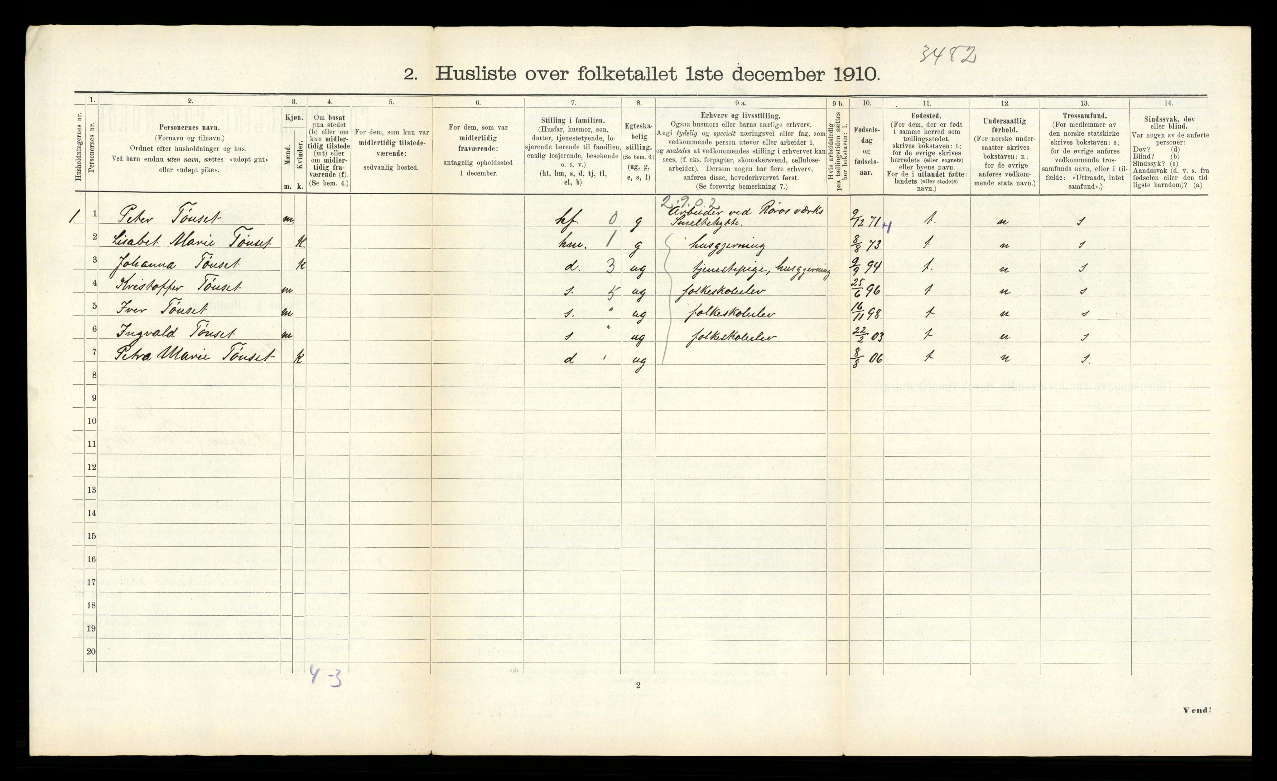 RA, 1910 census for Røros, 1910, p. 1190