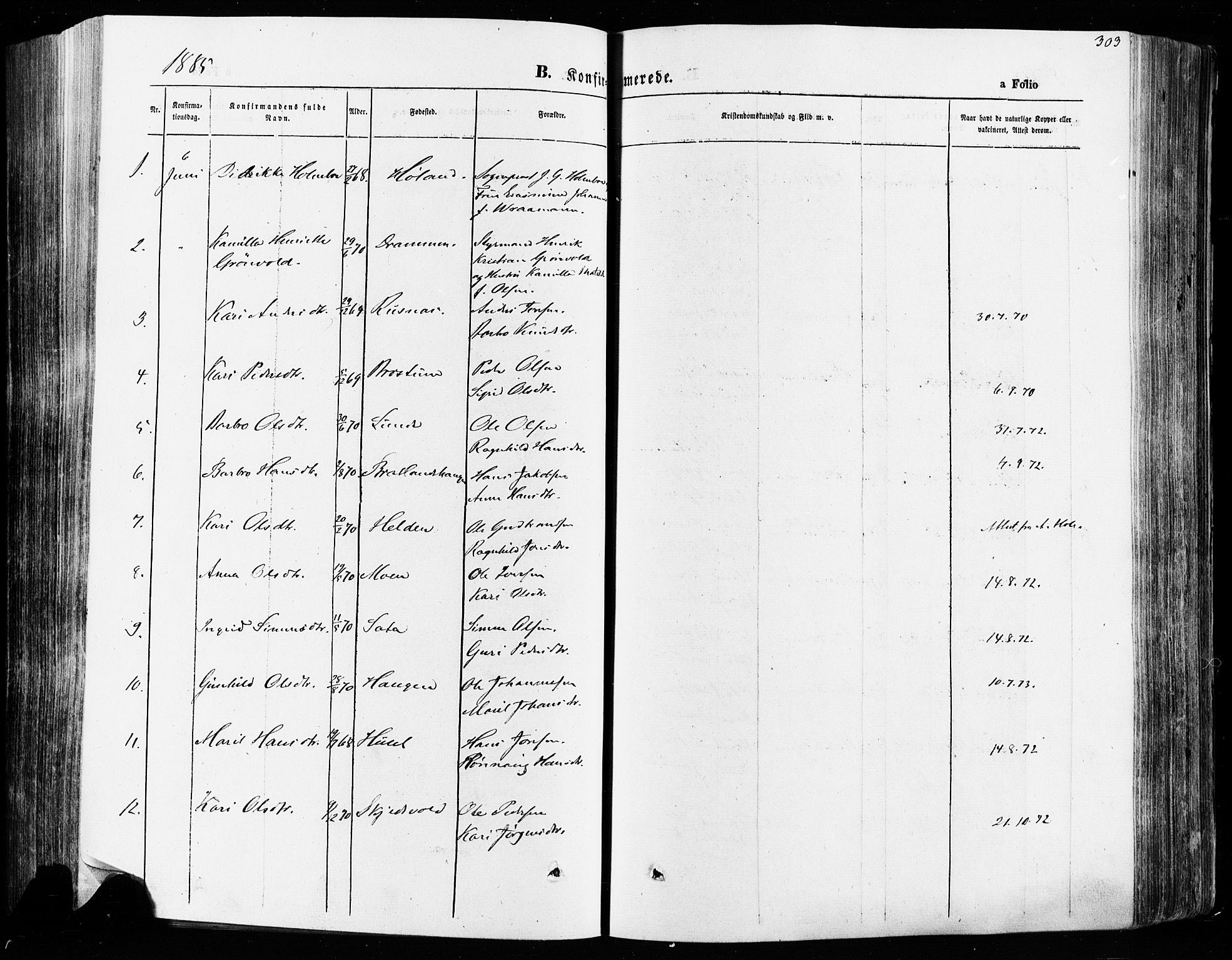 Vågå prestekontor, SAH/PREST-076/H/Ha/Haa/L0007: Parish register (official) no. 7 /1, 1872-1886, p. 303