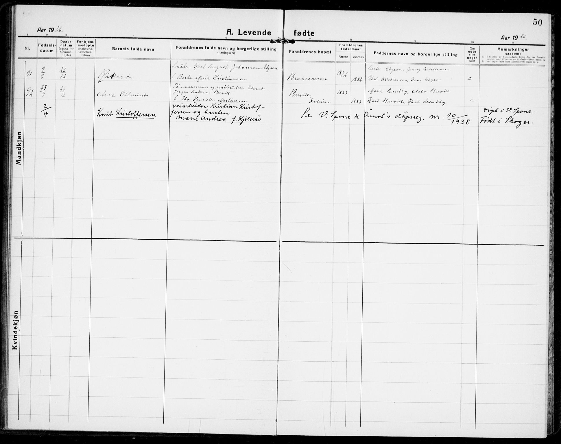 Modum kirkebøker, AV/SAKO-A-234/G/Ga/L0012: Parish register (copy) no. I 12, 1923-1933, p. 50