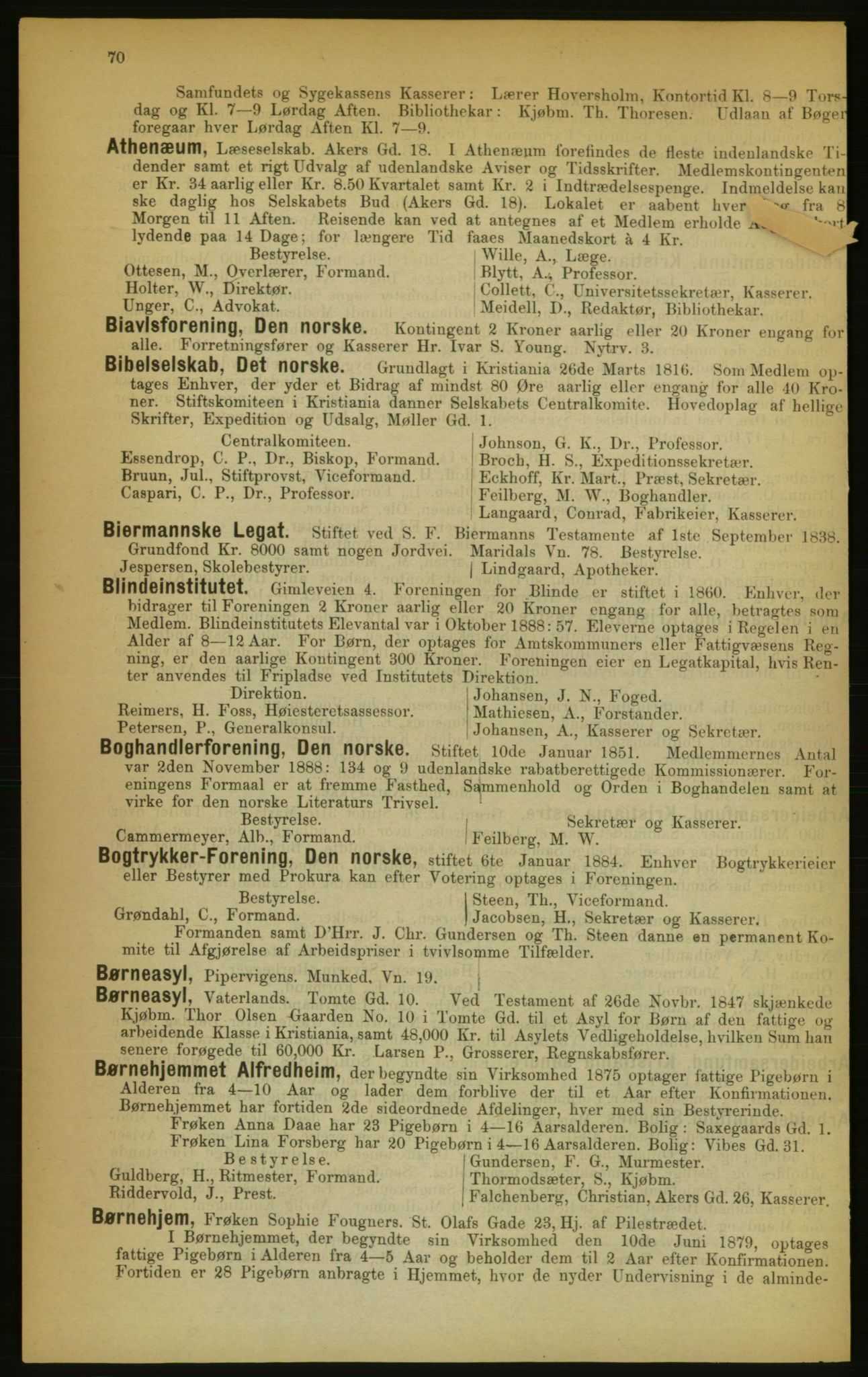 Kristiania/Oslo adressebok, PUBL/-, 1889, p. 70