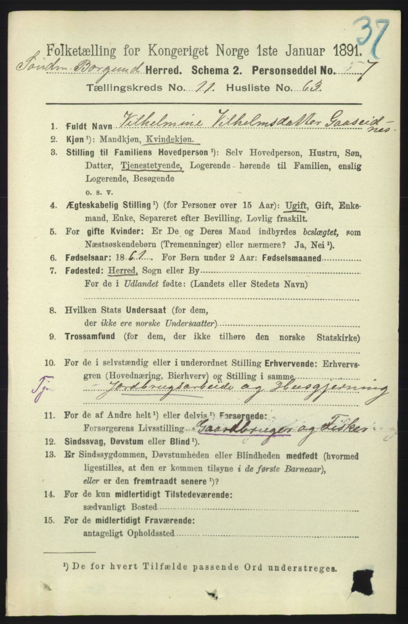 RA, 1891 census for 1531 Borgund, 1891, p. 3137