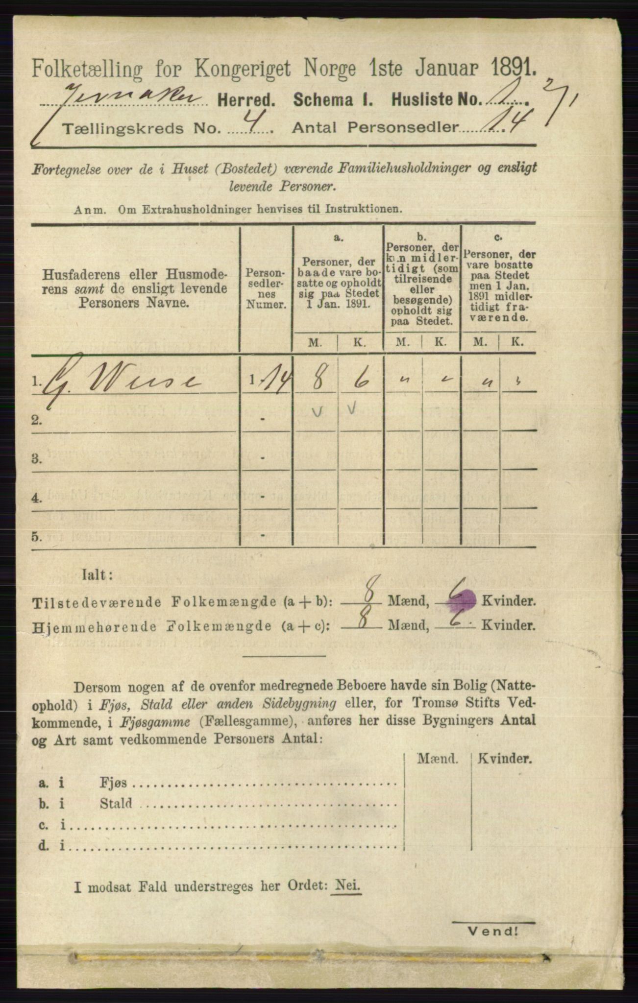 RA, 1891 census for 0532 Jevnaker, 1891, p. 1637