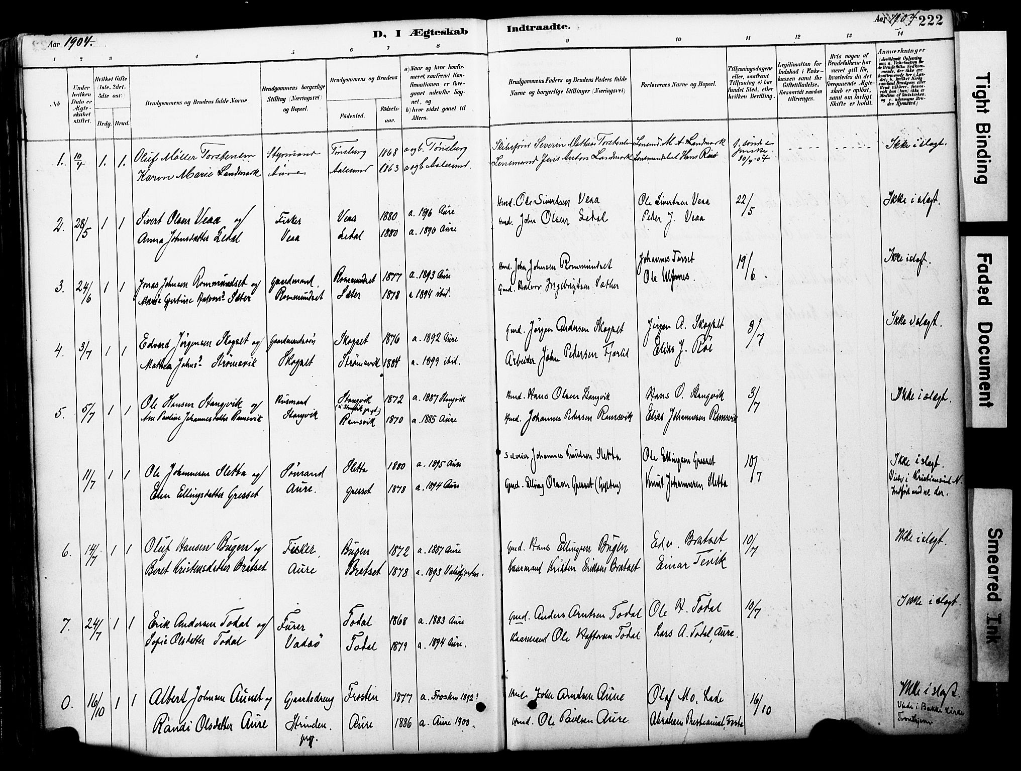 Ministerialprotokoller, klokkerbøker og fødselsregistre - Møre og Romsdal, AV/SAT-A-1454/578/L0907: Parish register (official) no. 578A06, 1887-1904, p. 222