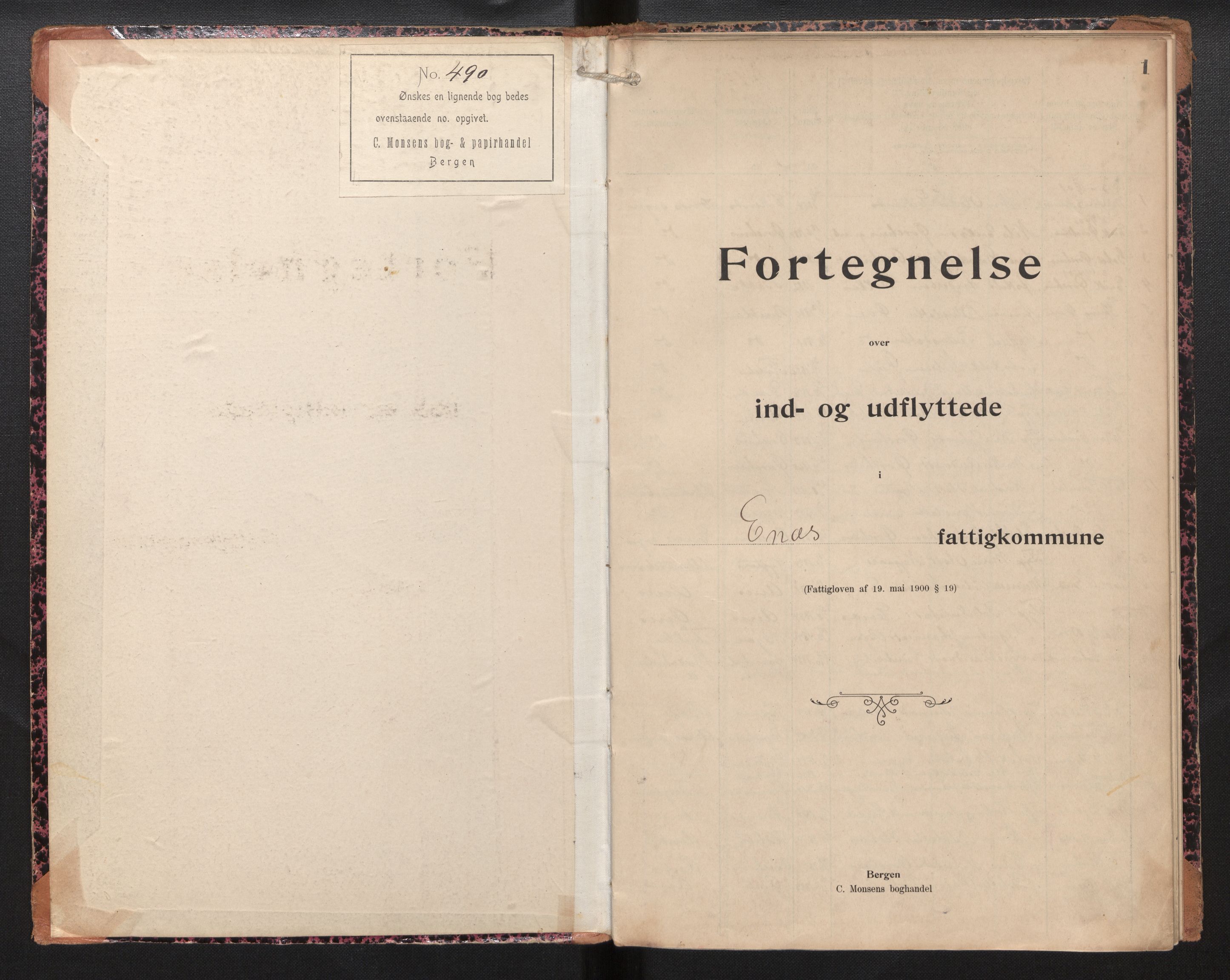 Lensmannen i Kvinnherad, AV/SAB-A-33301/1/0020/L0006: Protokoll over inn- og utflytte i Ænes fattigkommune, 1901-1943