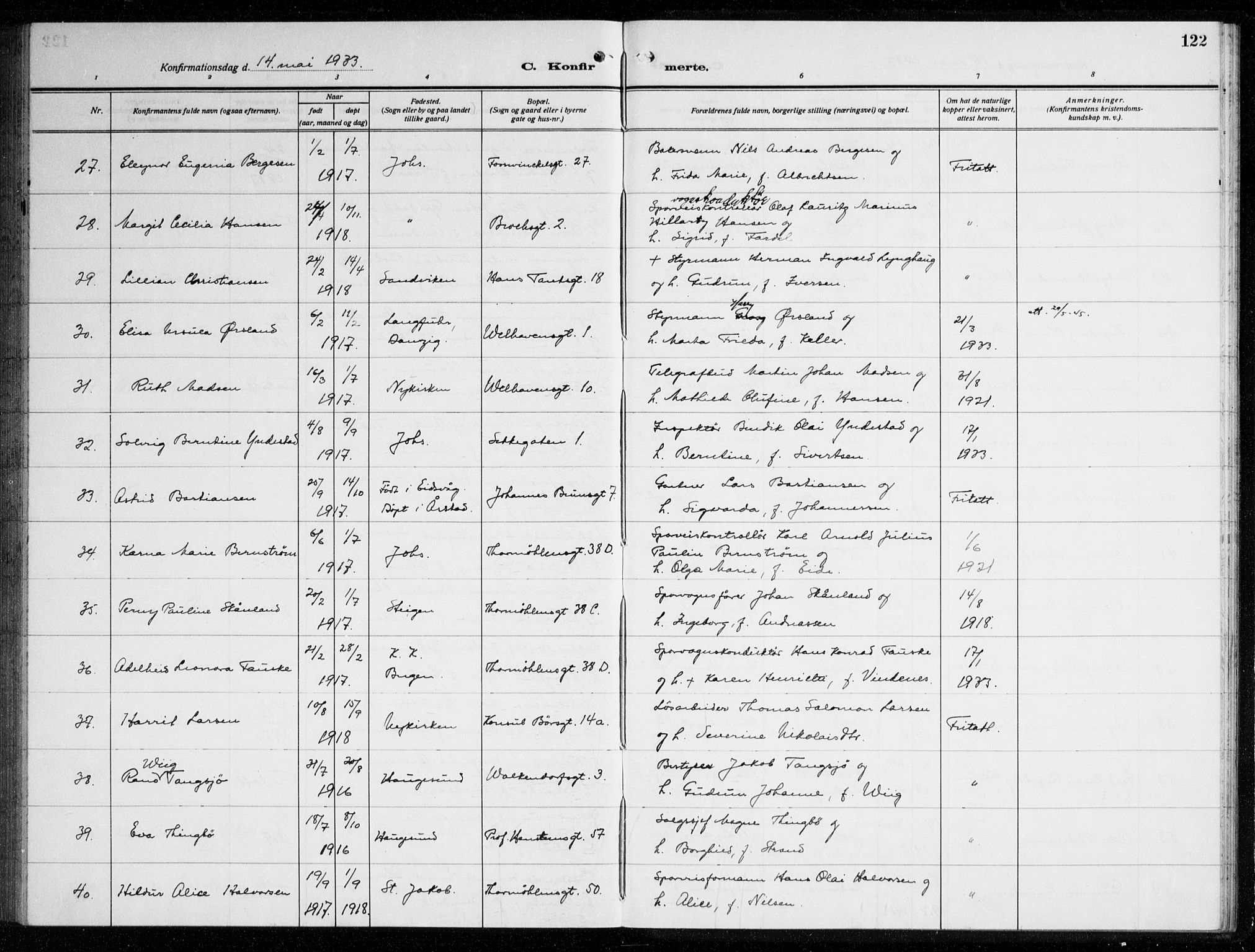 Johanneskirken sokneprestembete, AV/SAB-A-76001/H/Haa/L0010: Parish register (official) no. C 3, 1925-1935, p. 122