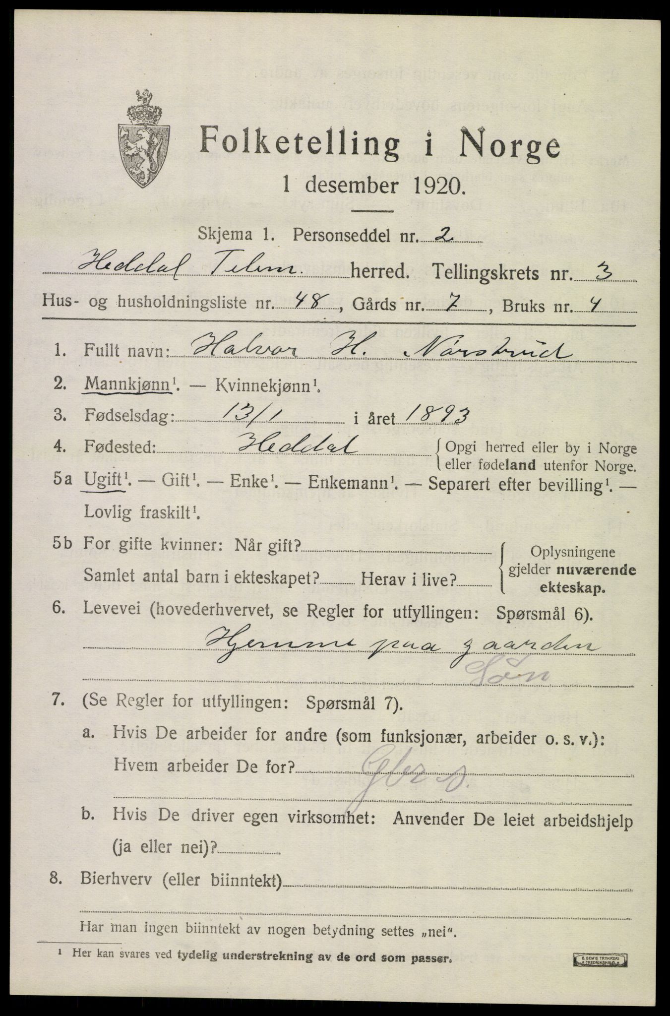 SAKO, 1920 census for Heddal, 1920, p. 4130