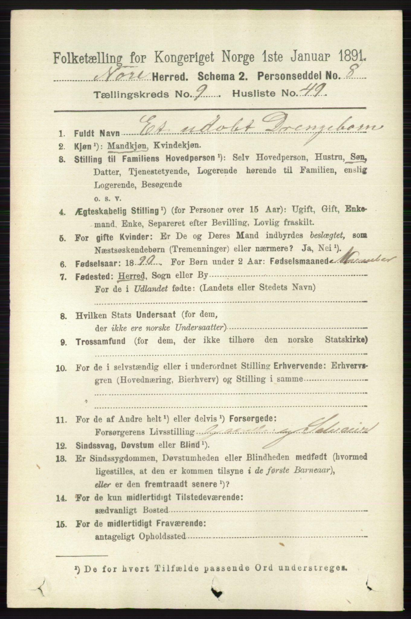 RA, 1891 census for 0633 Nore, 1891, p. 3509