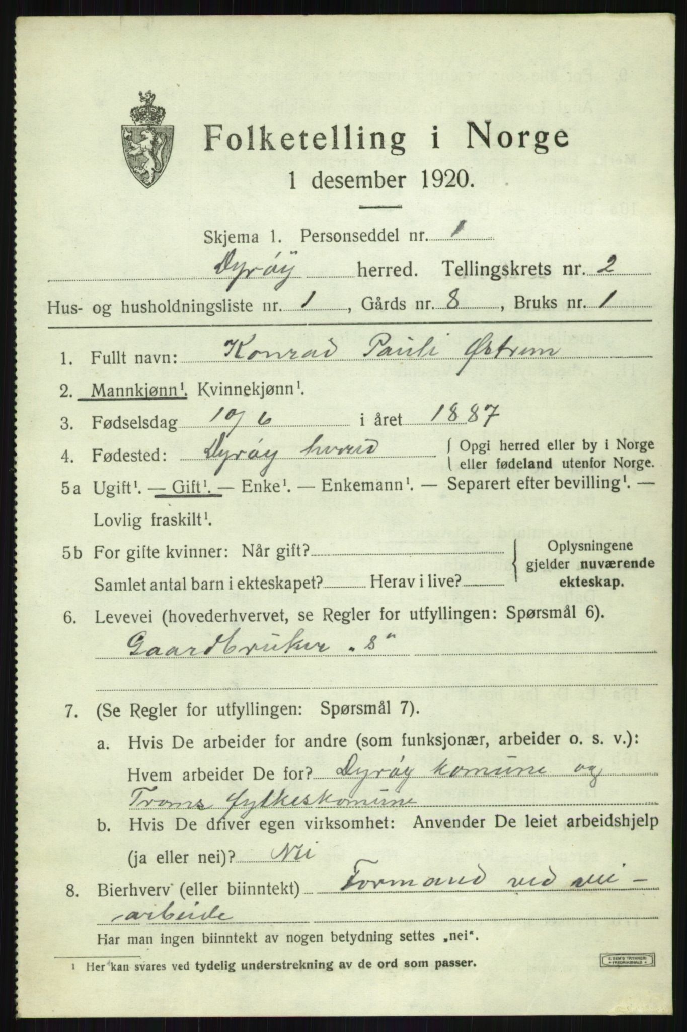 SATØ, 1920 census for Dyrøy, 1920, p. 1273