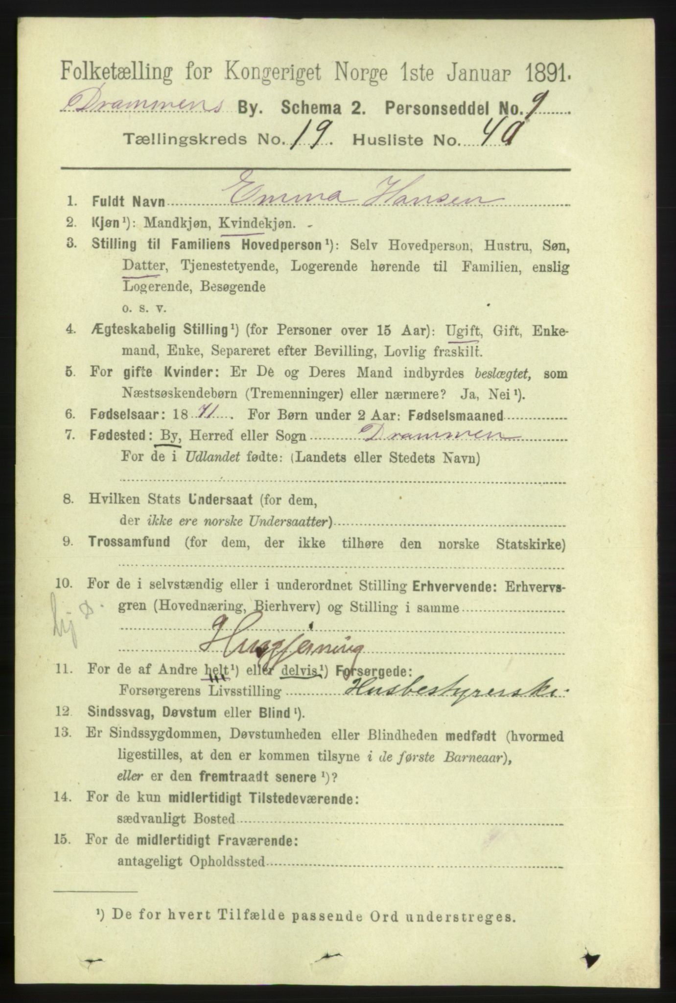 RA, 1891 census for 0602 Drammen, 1891, p. 12500