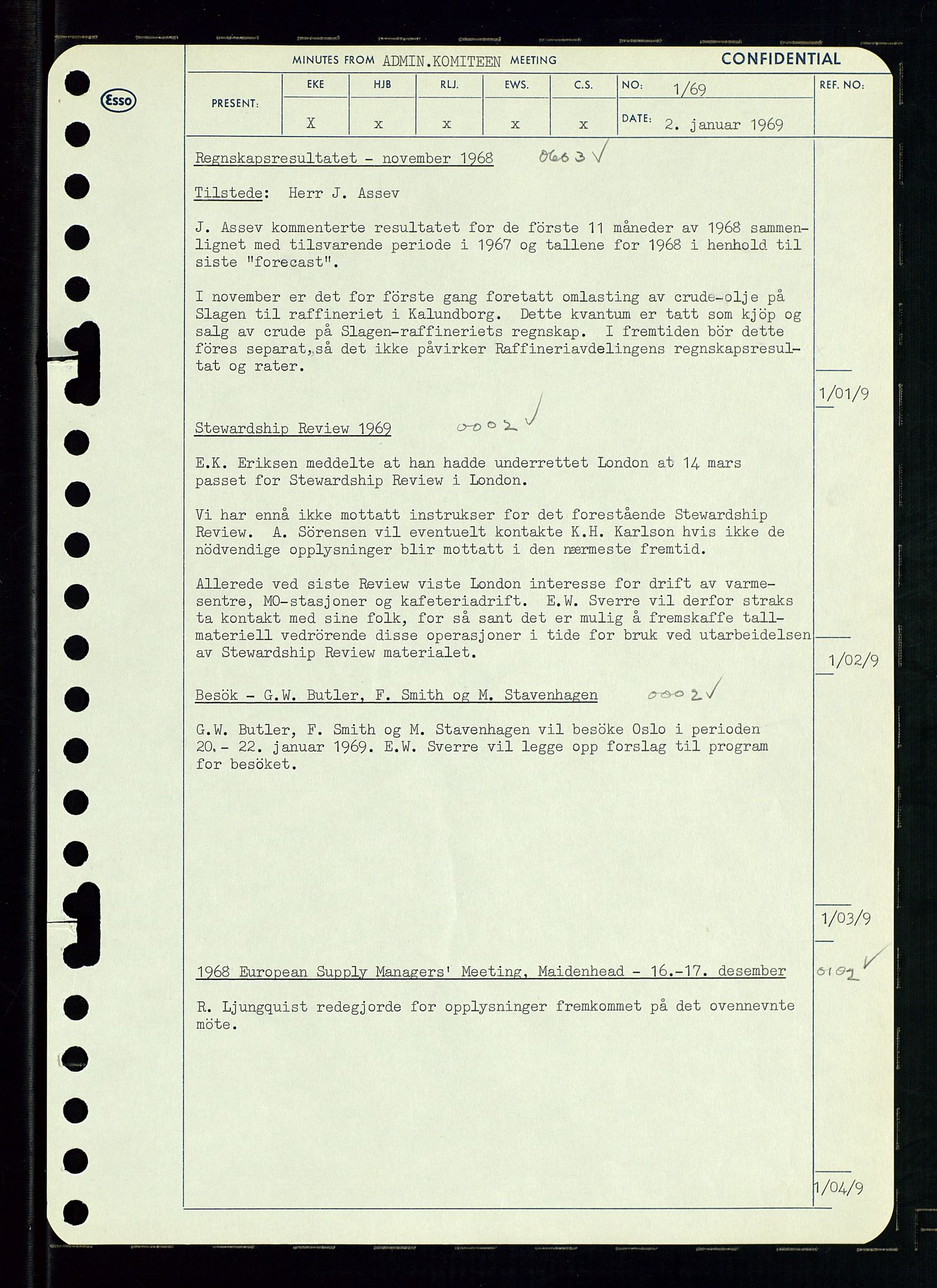 Pa 0982 - Esso Norge A/S, AV/SAST-A-100448/A/Aa/L0003/0001: Den administrerende direksjon Board minutes (styrereferater) og Bedriftforsamlingsprotokoll / Den administrerende direksjon Board minutes (styrereferater), 1969, p. 48