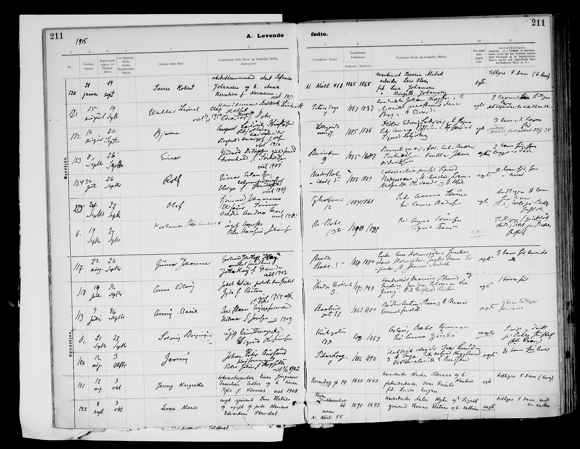 Ministerialprotokoller, klokkerbøker og fødselsregistre - Sør-Trøndelag, SAT/A-1456/604/L0203: Parish register (official) no. 604A23, 1908-1916, p. 211