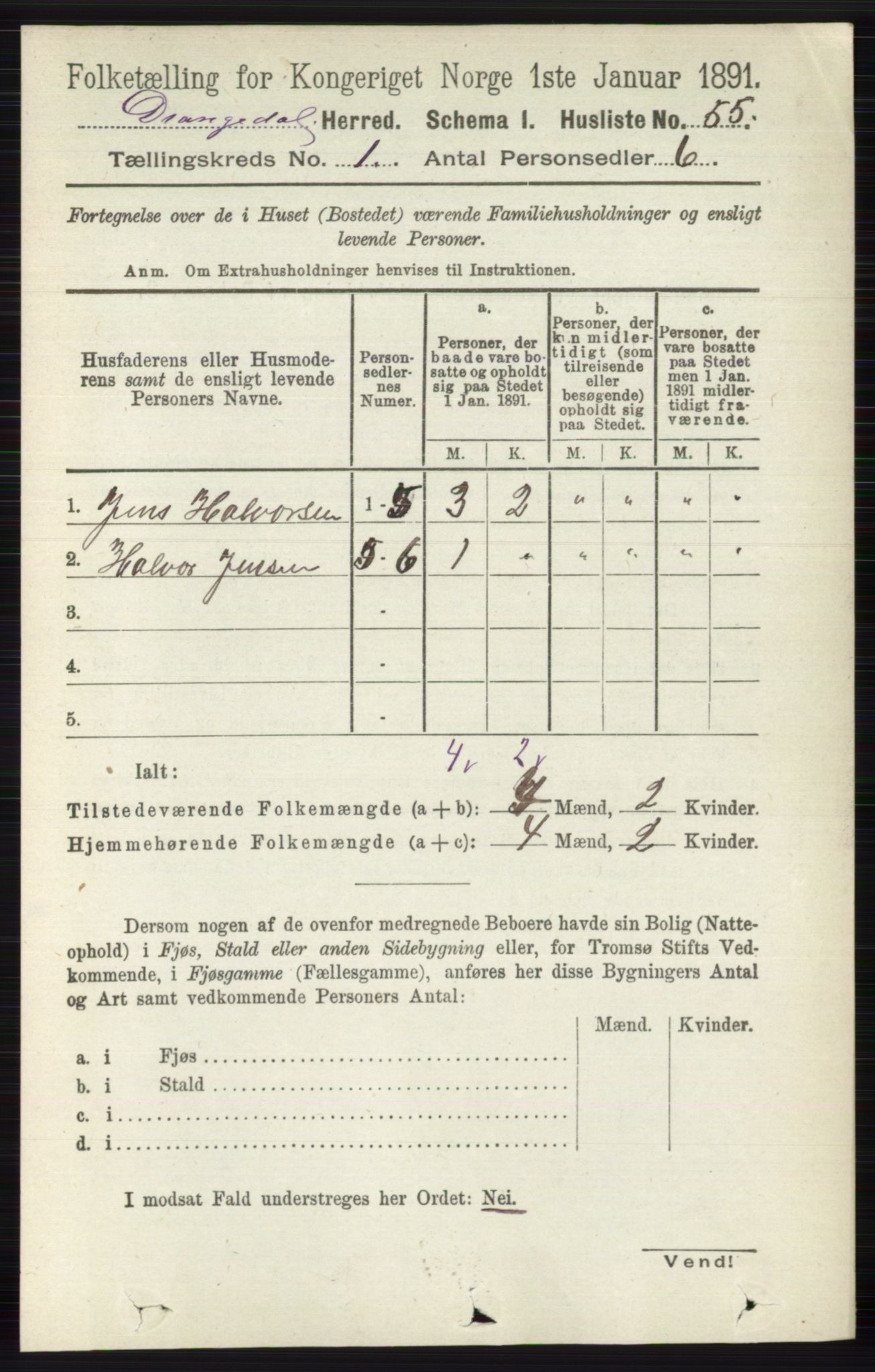 RA, 1891 census for 0817 Drangedal, 1891, p. 86