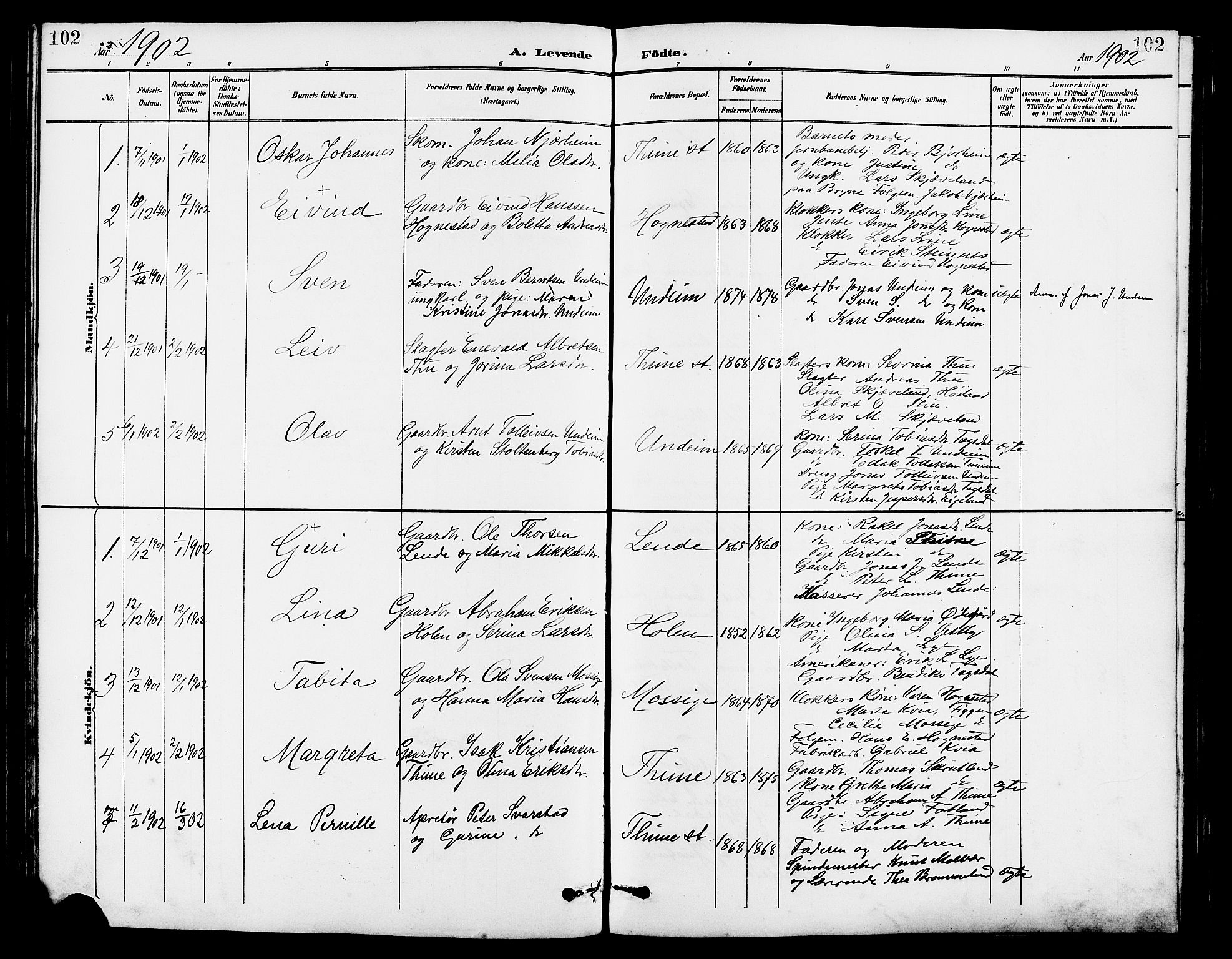 Lye sokneprestkontor, AV/SAST-A-101794/001/30BB/L0007: Parish register (copy) no. B 8, 1889-1909, p. 102