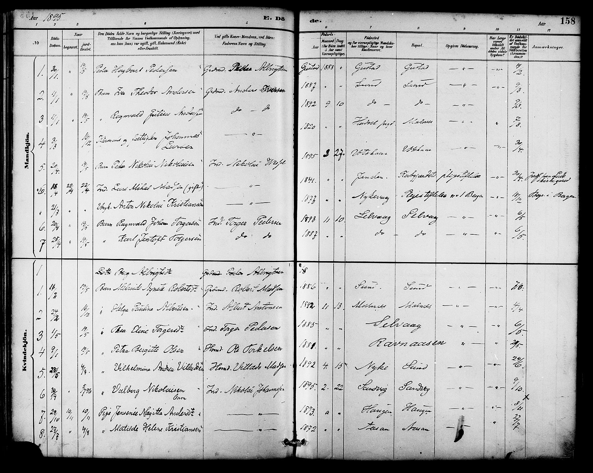 Ministerialprotokoller, klokkerbøker og fødselsregistre - Nordland, AV/SAT-A-1459/892/L1320: Parish register (official) no. 892A01, 1886-1901, p. 158