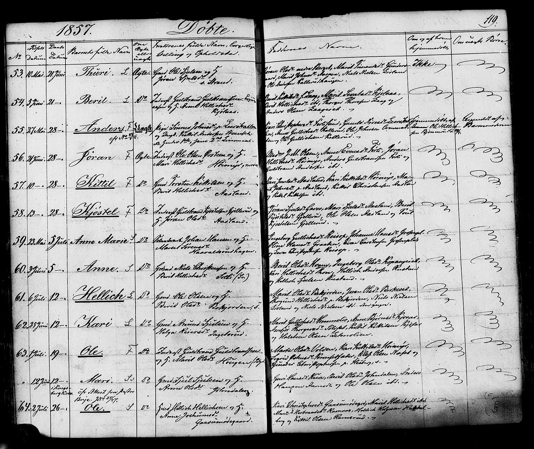 Flesberg kirkebøker, SAKO/A-18/F/Fa/L0006: Parish register (official) no. I 6, 1834-1860, p. 119