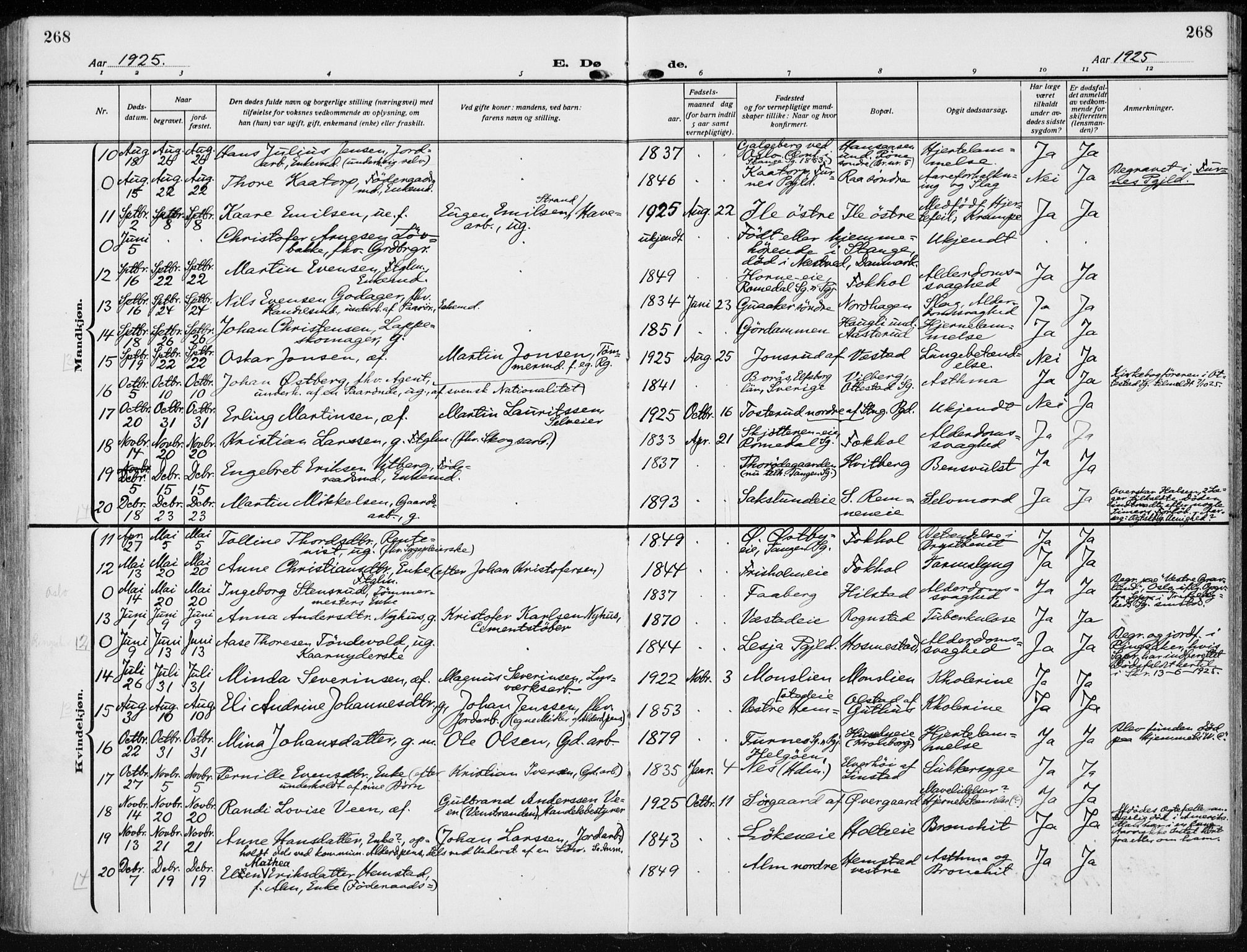 Stange prestekontor, AV/SAH-PREST-002/K/L0026: Parish register (official) no. 26, 1923-1937, p. 268