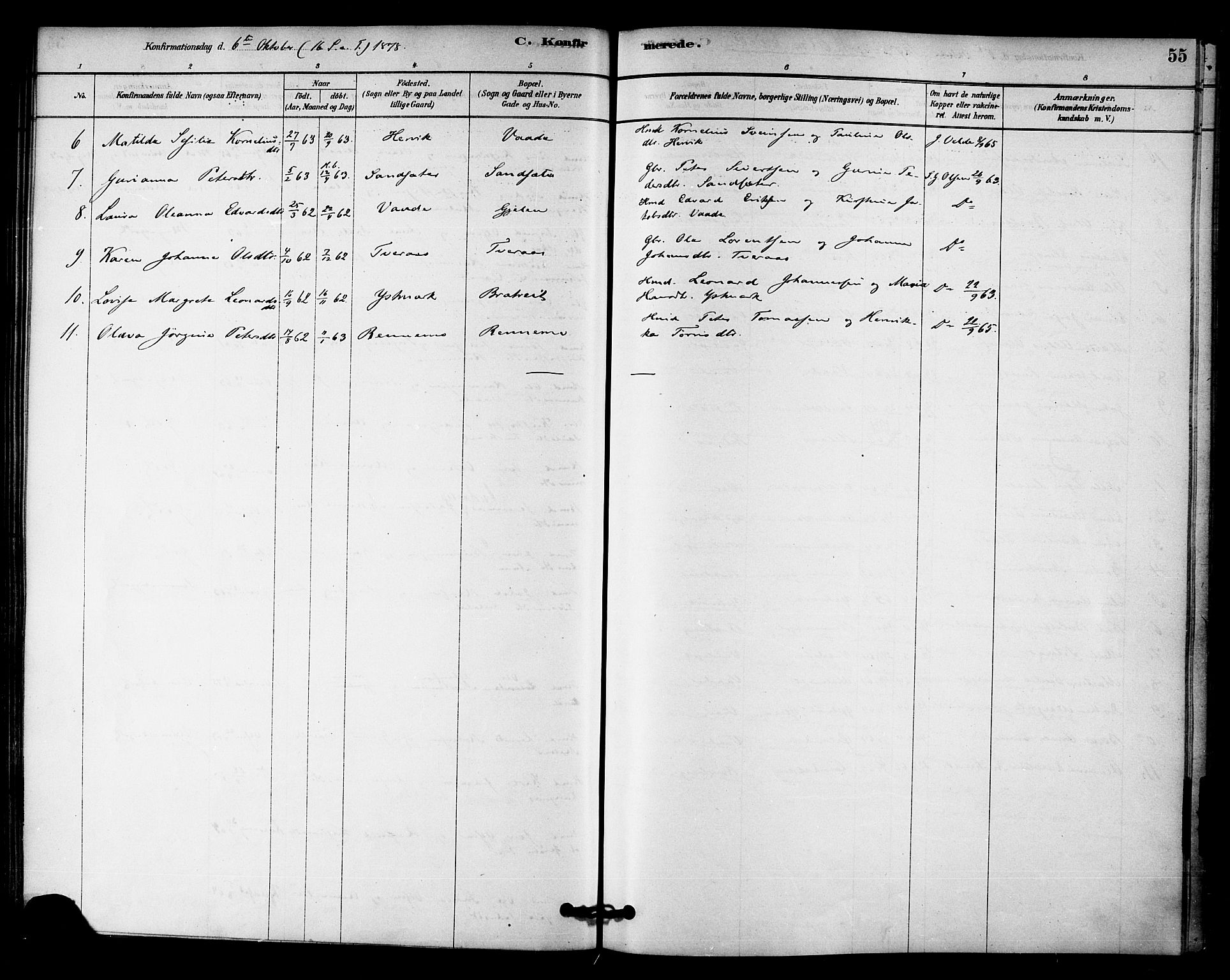 Ministerialprotokoller, klokkerbøker og fødselsregistre - Nord-Trøndelag, AV/SAT-A-1458/745/L0429: Parish register (official) no. 745A01, 1878-1894, p. 55