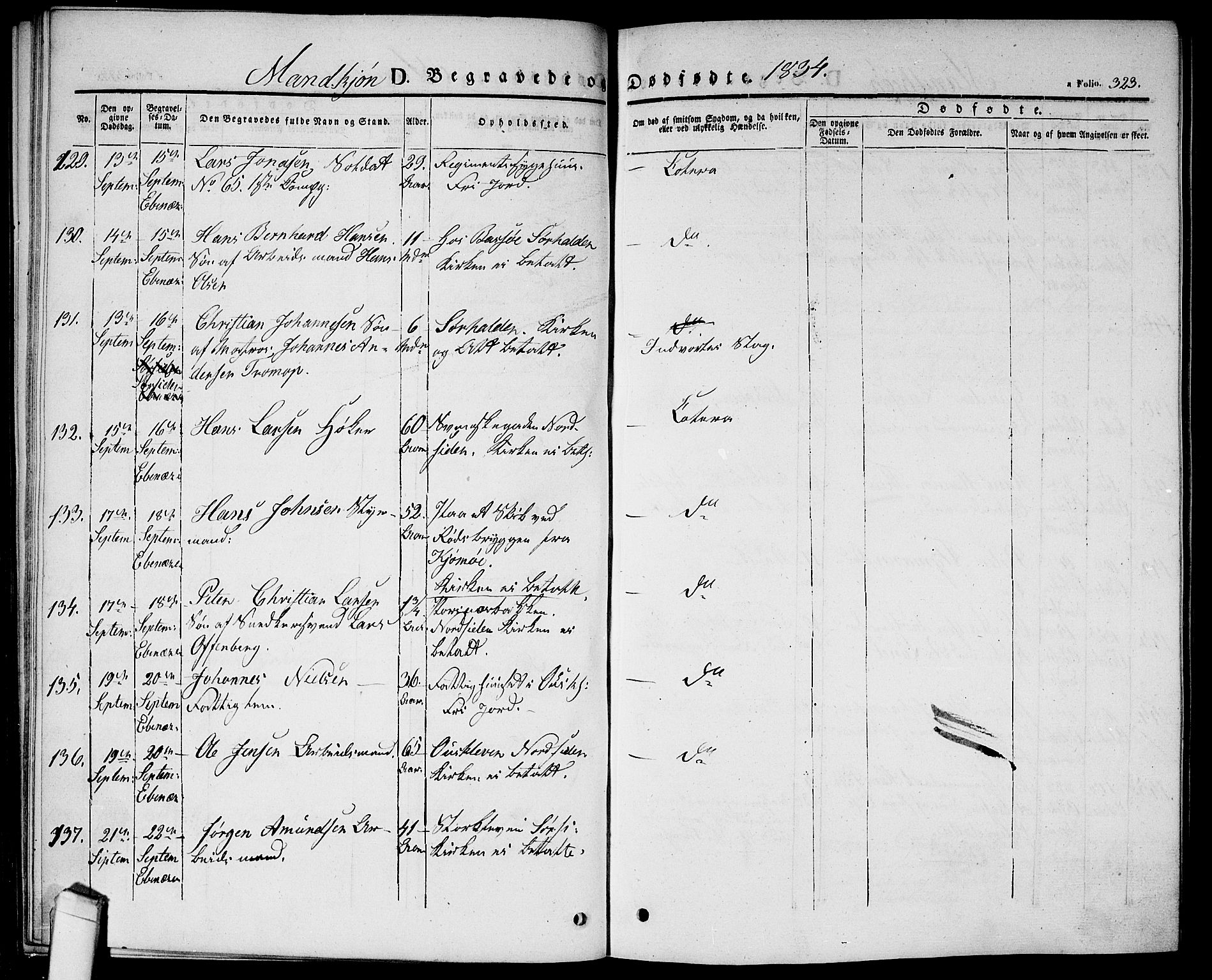 Halden prestekontor Kirkebøker, SAO/A-10909/G/Ga/L0003: Parish register (copy) no. 3, 1834-1844, p. 323