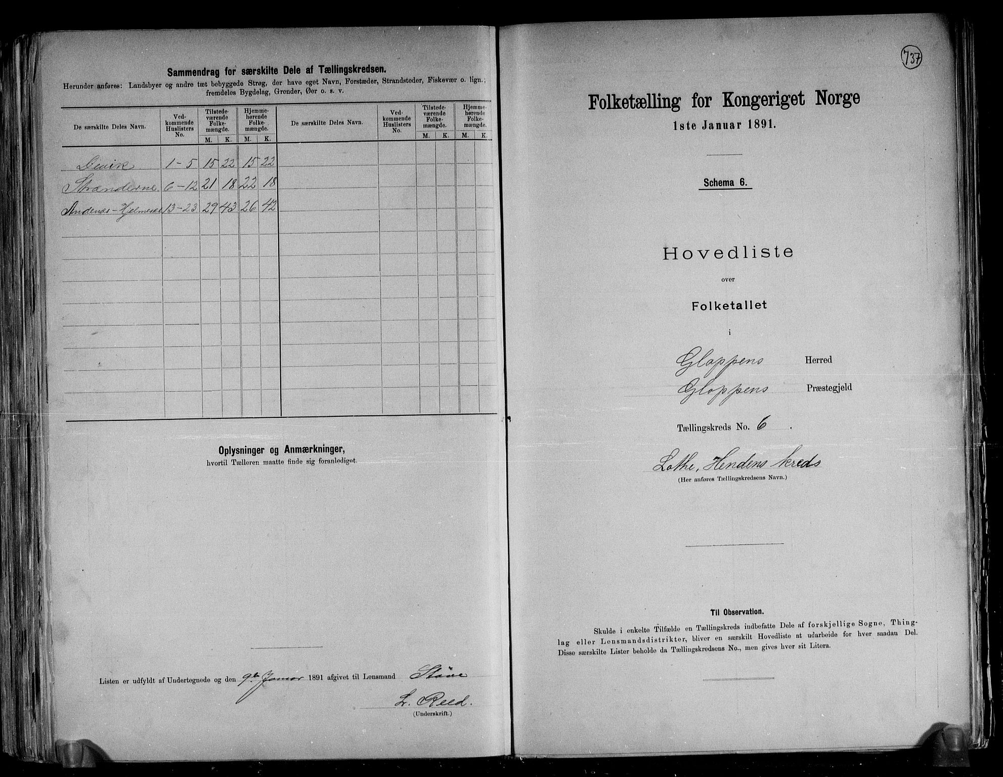 RA, 1891 census for 1445 Gloppen, 1891, p. 19