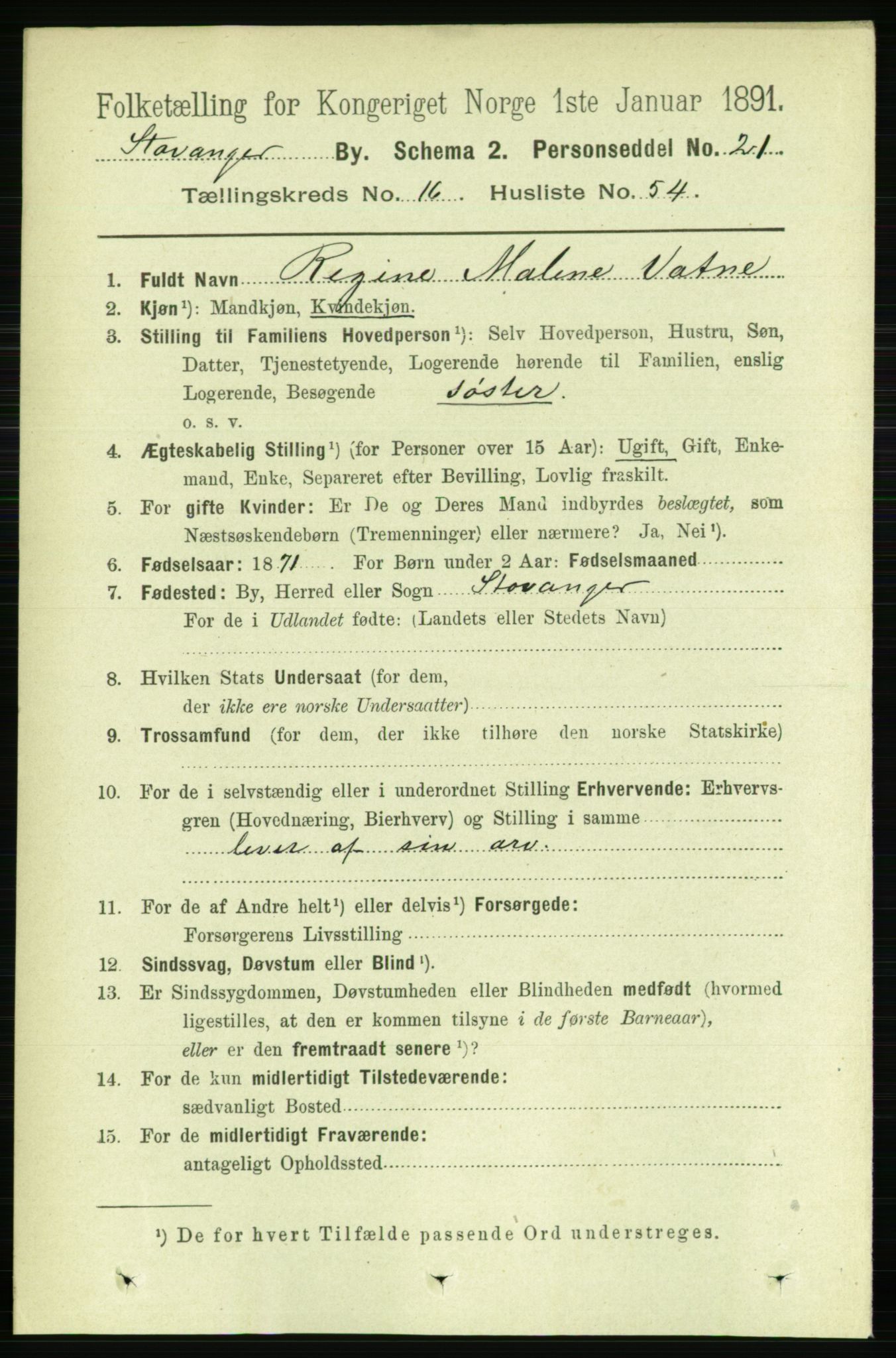 RA, 1891 census for 1103 Stavanger, 1891, p. 19370