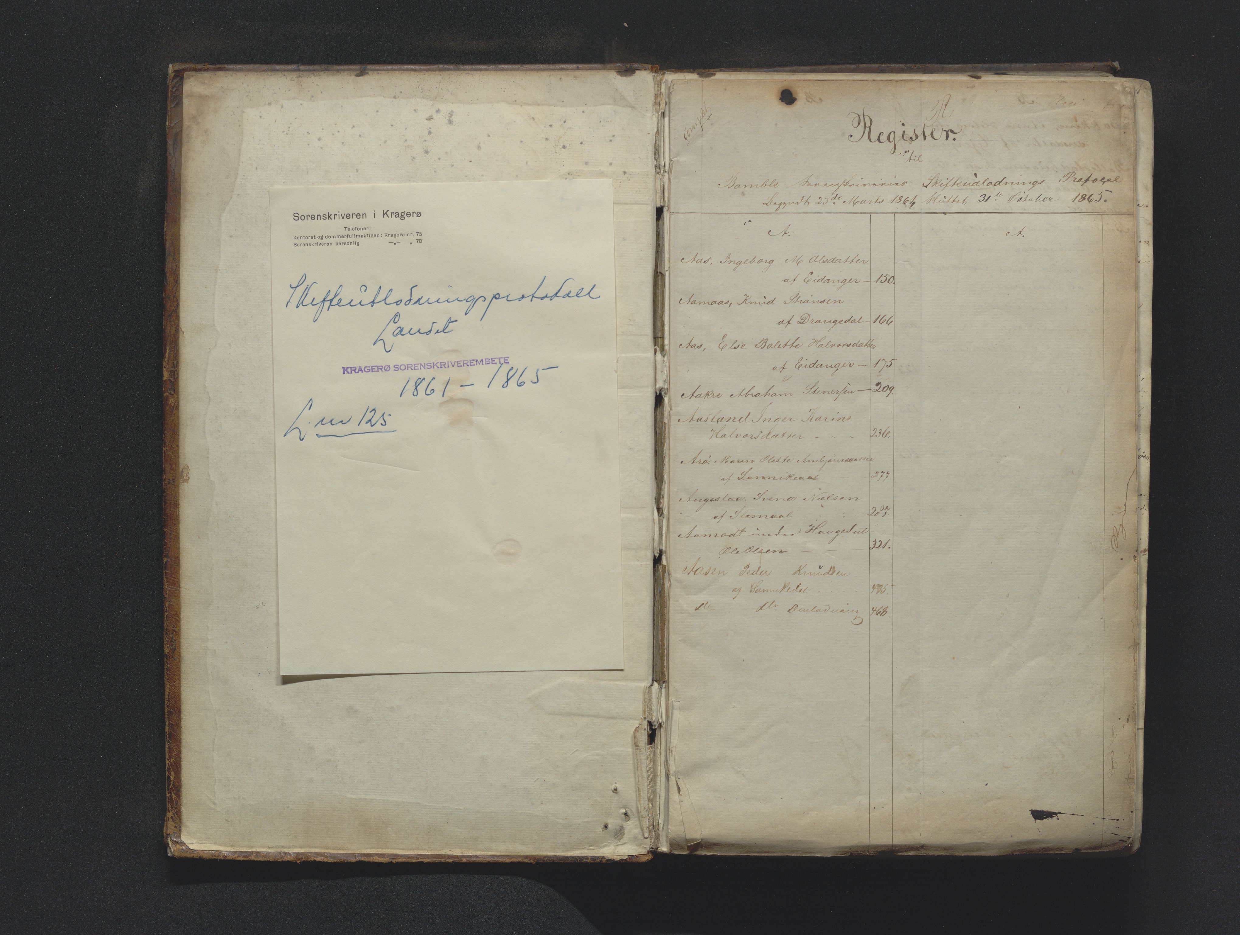 Bamble sorenskriveri, SAKO/A-214/H/Hb/Hbd/L0006: Skifteutlodningsprotokoll, 1861-1865