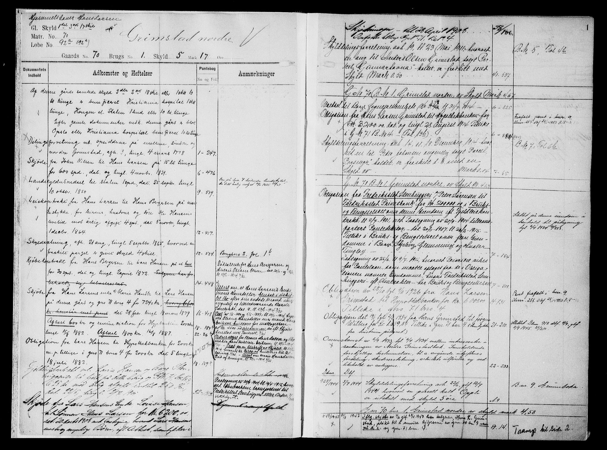 Tune sorenskriveri, SAO/A-10470/G/Ga/Gab/Gabg/L0004: Mortgage register no. VII 4, 1900, p. 1