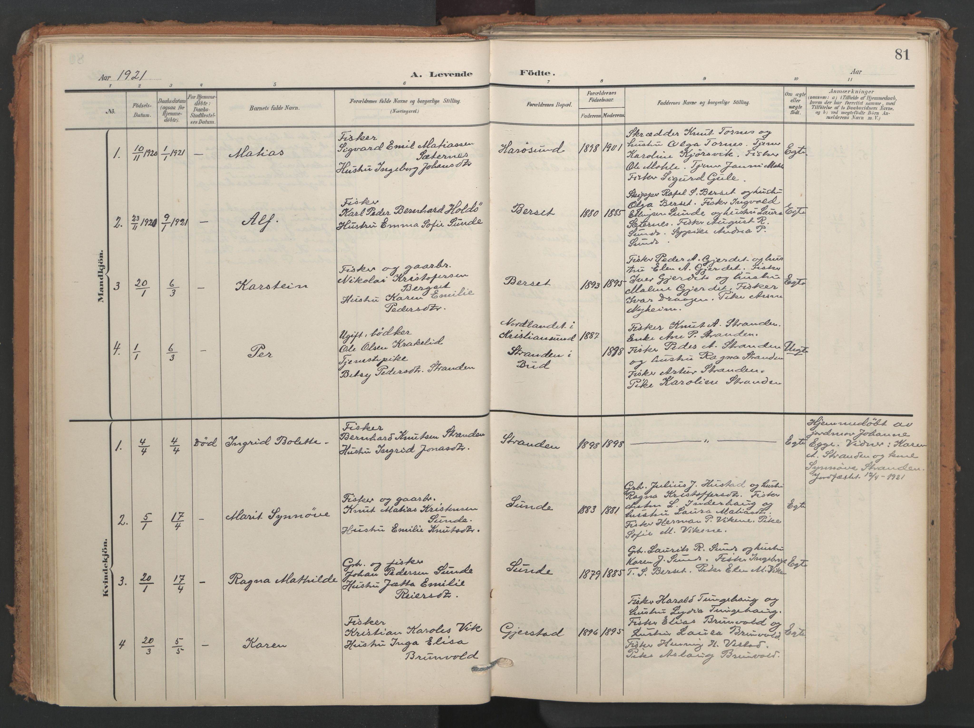 Ministerialprotokoller, klokkerbøker og fødselsregistre - Møre og Romsdal, SAT/A-1454/566/L0771: Parish register (official) no. 566A10, 1904-1929, p. 81