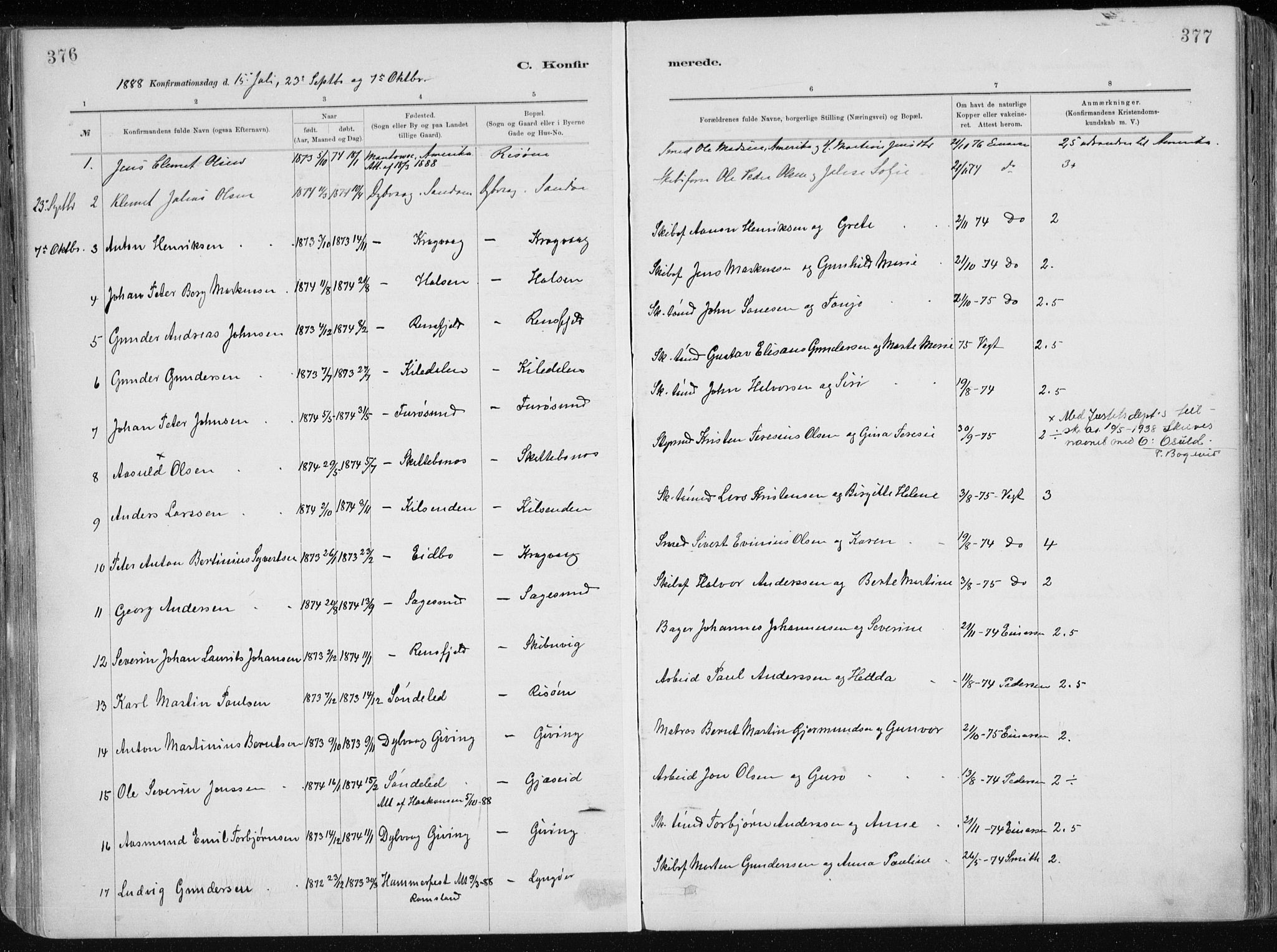 Dypvåg sokneprestkontor, SAK/1111-0007/F/Fa/Faa/L0008: Parish register (official) no. A 8, 1885-1906, p. 376-377